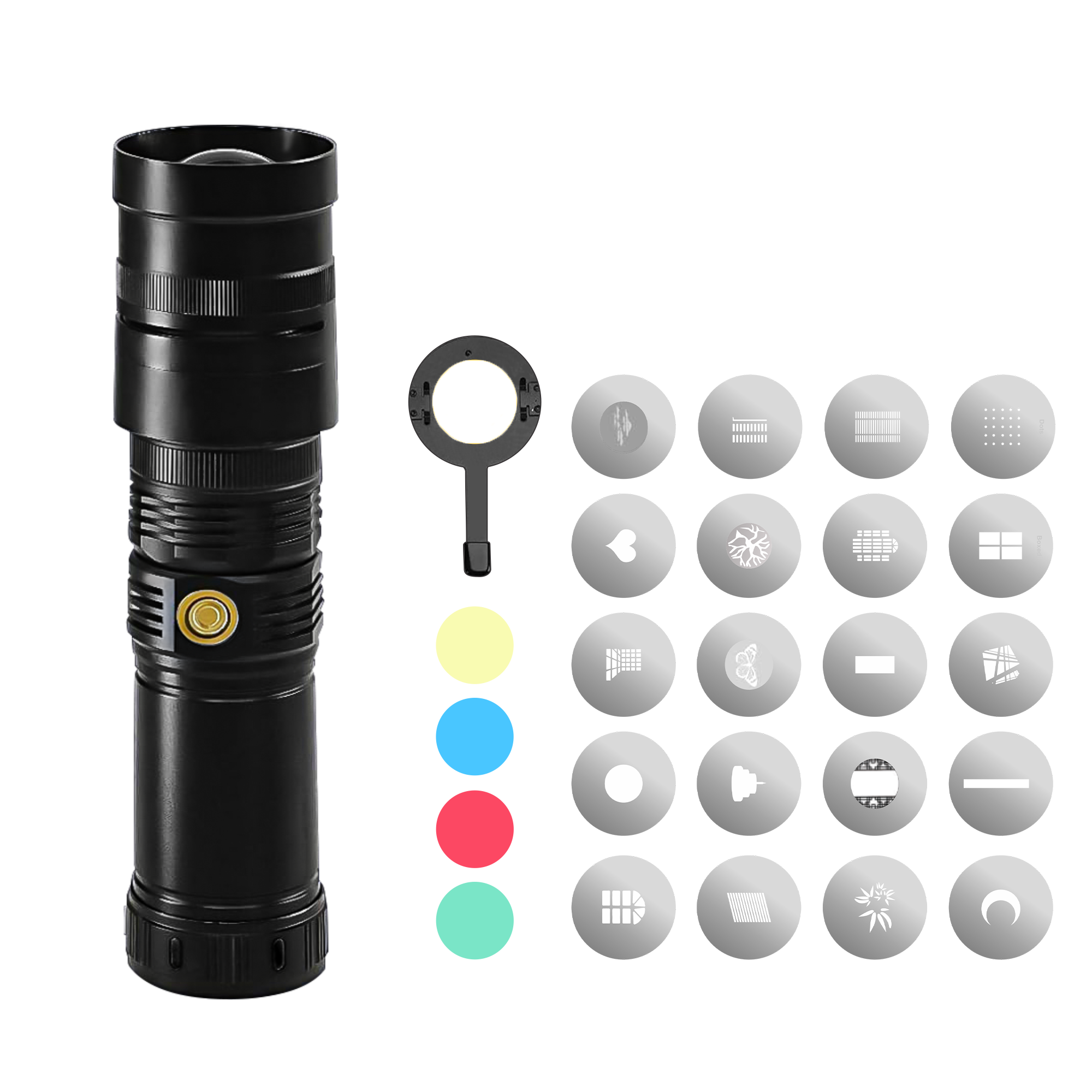 Digitek (DS 40 WTP PRO) Portable Torch Projector Snoot with Dedicated Professional Les & Push Pull Adjustable Focused Beam, 20 Projection GOBOs