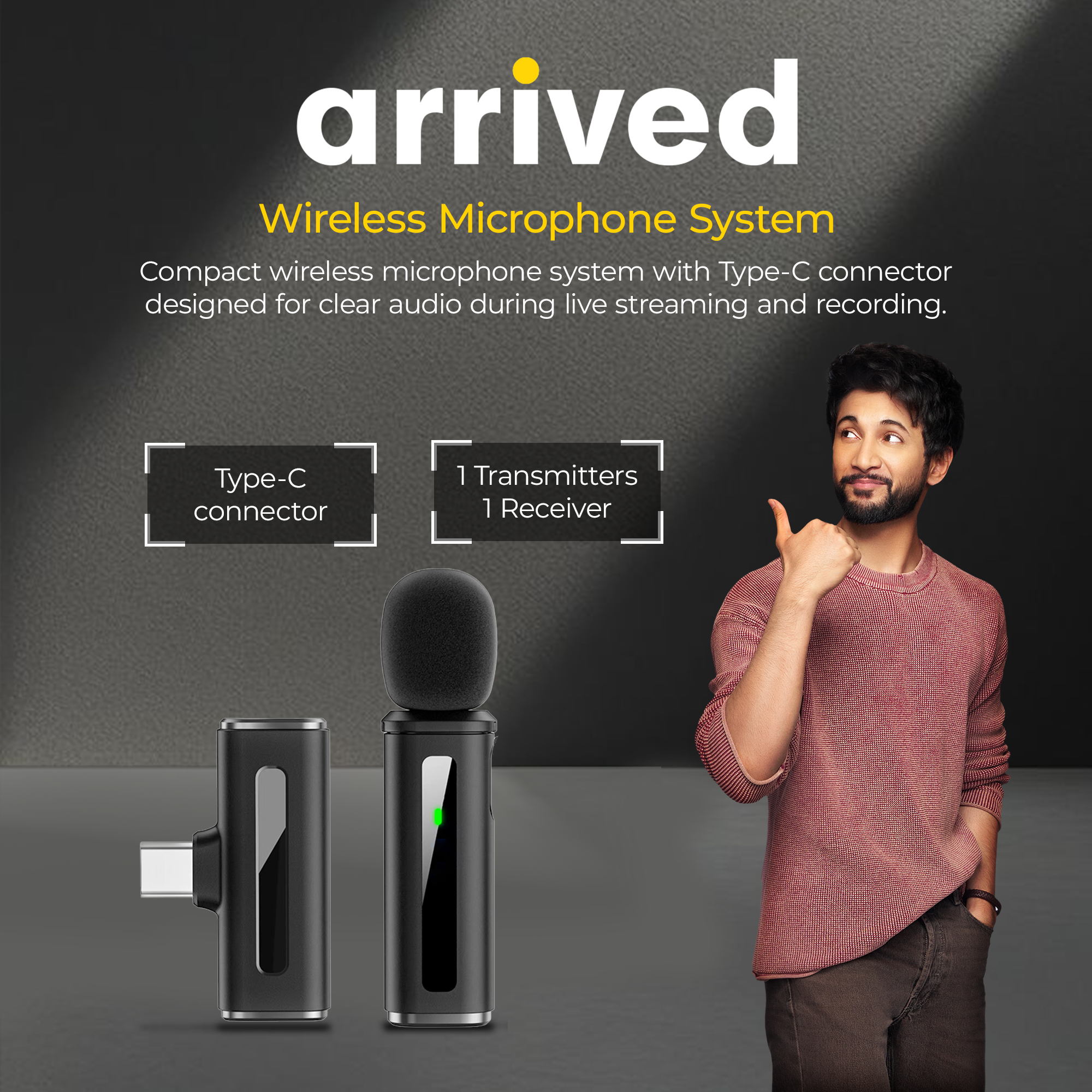 Digitek (DWM 010) Wireless Microphone System with Type-C Connector, 1 Transmitters & 1 Receiver, 40m Range, Noise Cancellation, 7H Battery, 2.4GHz Low Latency Mic, Ideal for Vloggers & Creators