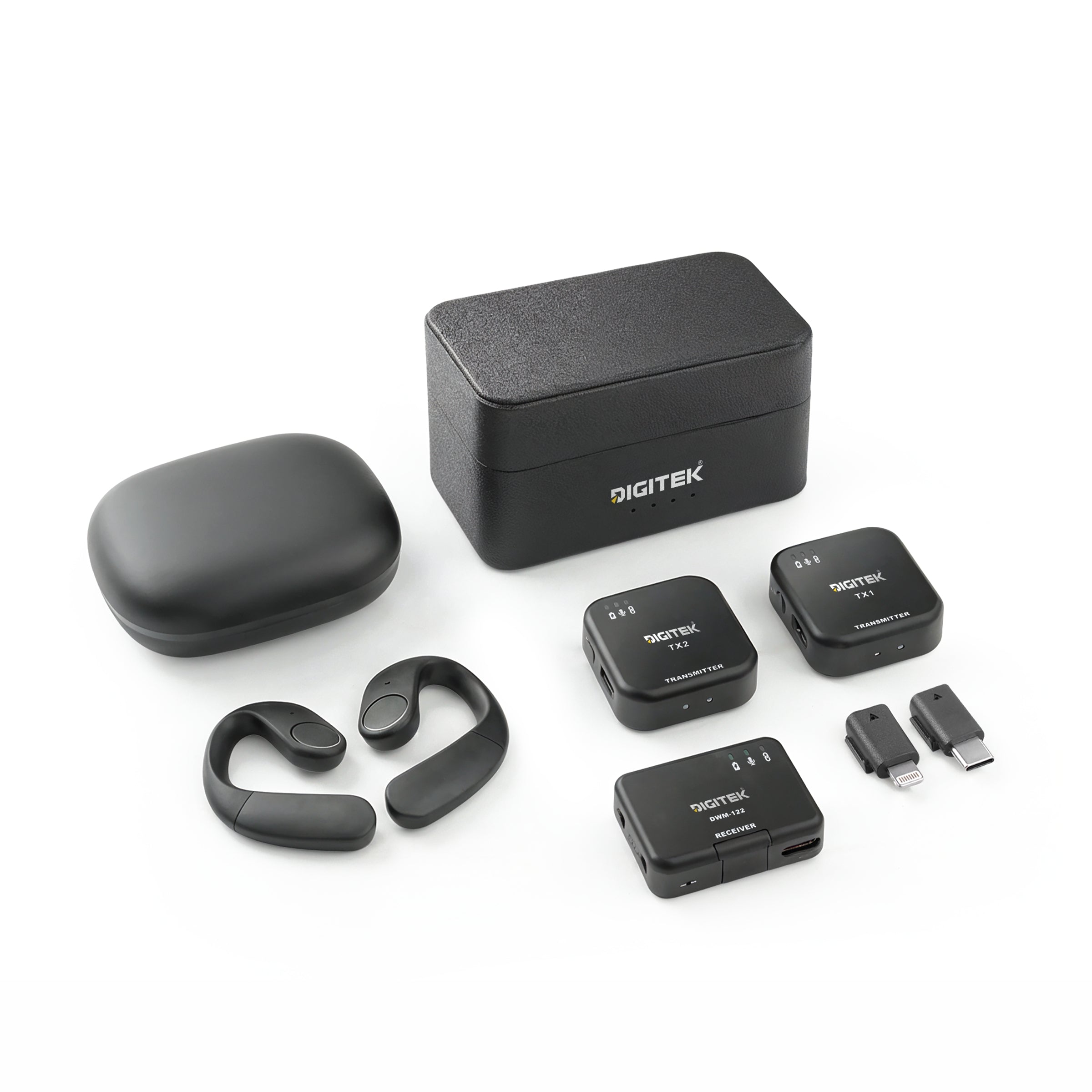 Digitek DWM 122 Wireless Microphone System with Wireless Audio Monitoring, TF Card Support, Type C & LTC Connector, 80M Range, 4.5Hr Run Time, Record with Android iOS Smartphone and DSLR for Vlogging, Interviews & Podcast