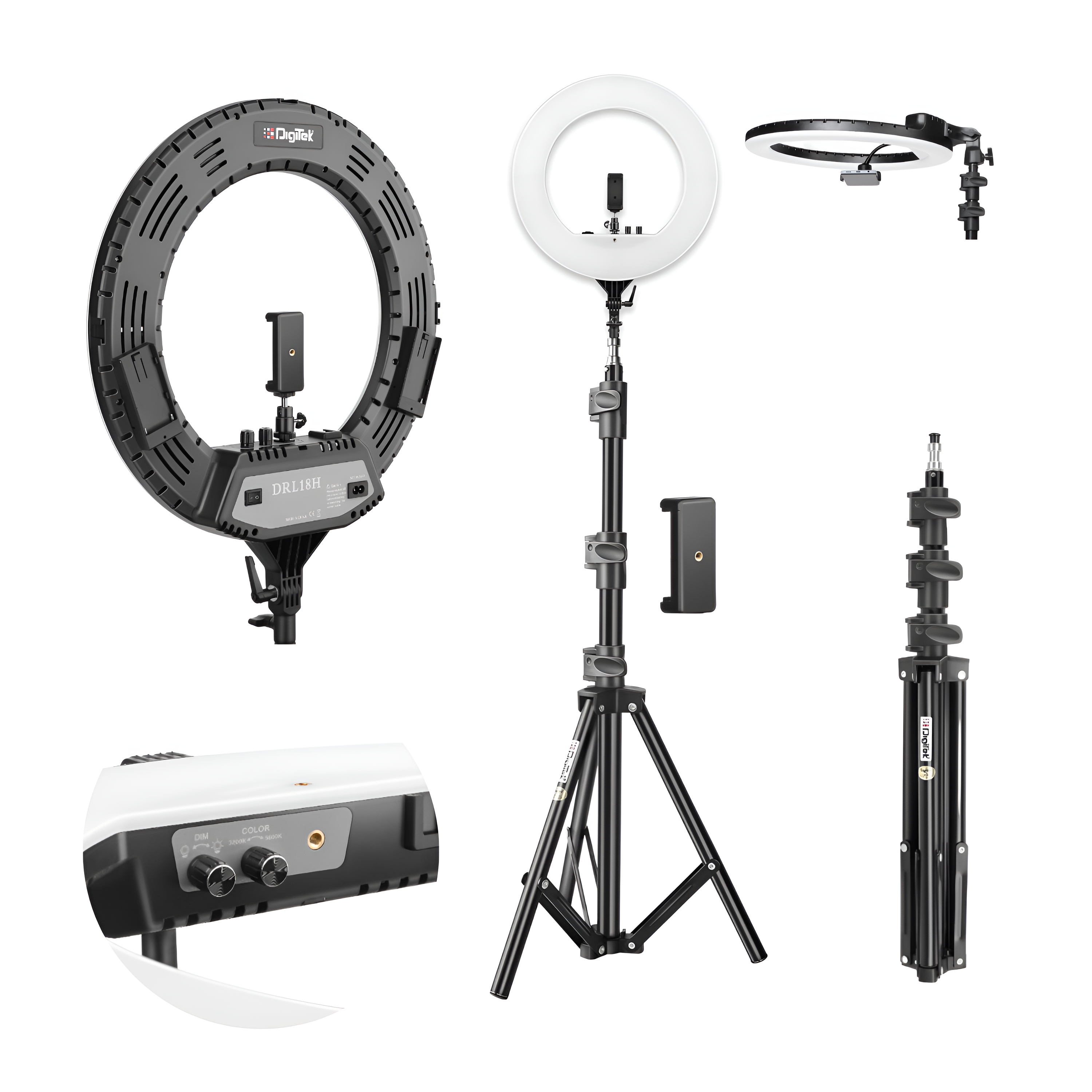 Digitek (DRL-18H C) Professional Big LED Ring Light with Stand, 2 color modes Dimmable Lighting