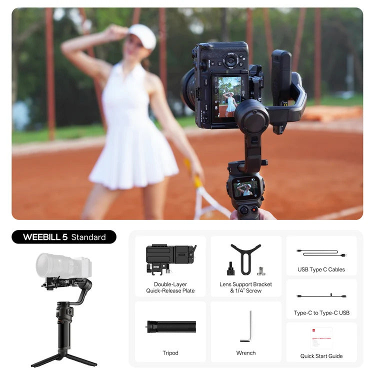 ZHIYUN WEEBILL 5 3-Axis Camera Gimbal Stabilizer, Built-In AI Tracking, 3kg Payload, 1.8-Inch Touchscreen, Telescoping Sling Handle, Native Vertical Shooting, Dual-Layer Quick Release Plate