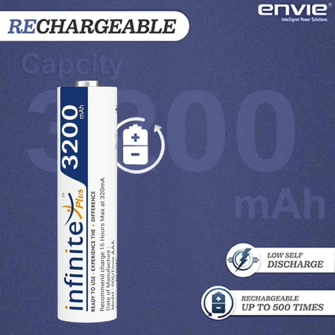 ENVIE (AA3200 2PL) Infinite Rechargeable Battery for Remote Controls, Electronic Toys, Cameras, Flashlights and Others