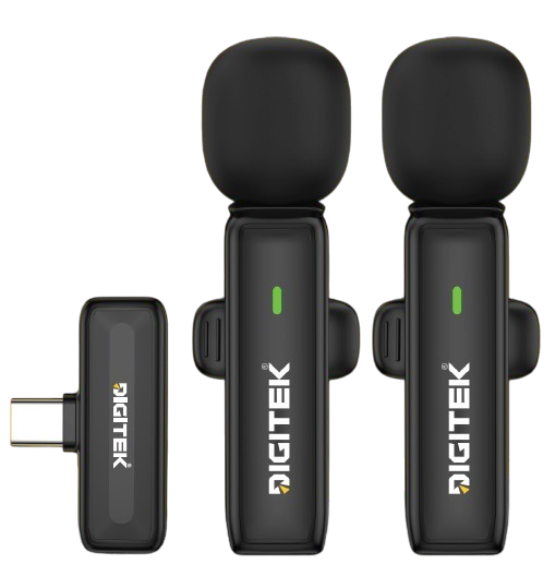Digitek DWM-303 2-in-1 Wireless Microphone System for USB Type-C Smartphones, Dual Wireless Lavalier Microphones, 2.4GHz Transmission, ENC Noise Reduction, Plug & Play, Up to 30m Range, 5 Hours Runtime for Vlogging, Interviews & Live Streaming