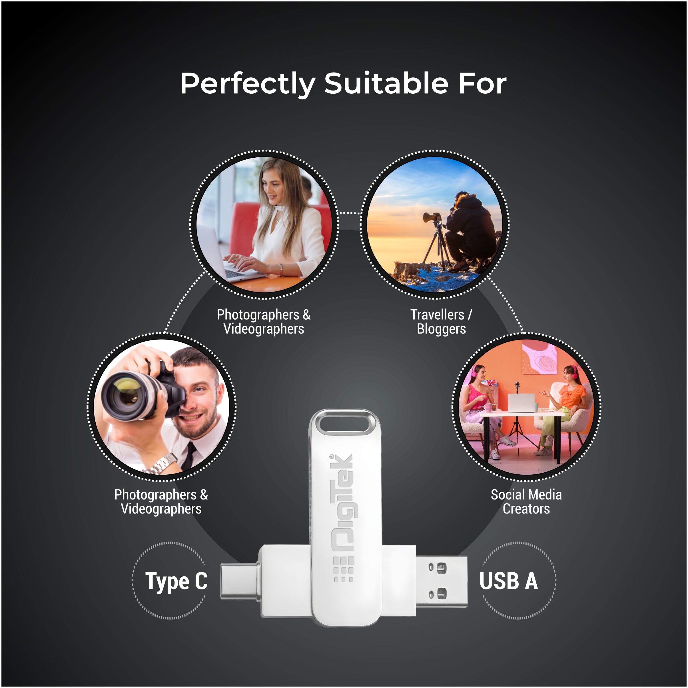 Digitek (DDUD 32G V3.0) Metal Body 32GB Storage 3.0V Dual Drive Flash Drive, USB-A & Type-C, Pen Drive, Magnetic, X-Ray & Temperature Resistant, Use with Smartphones, Tablets, Macs & USB-A Computers