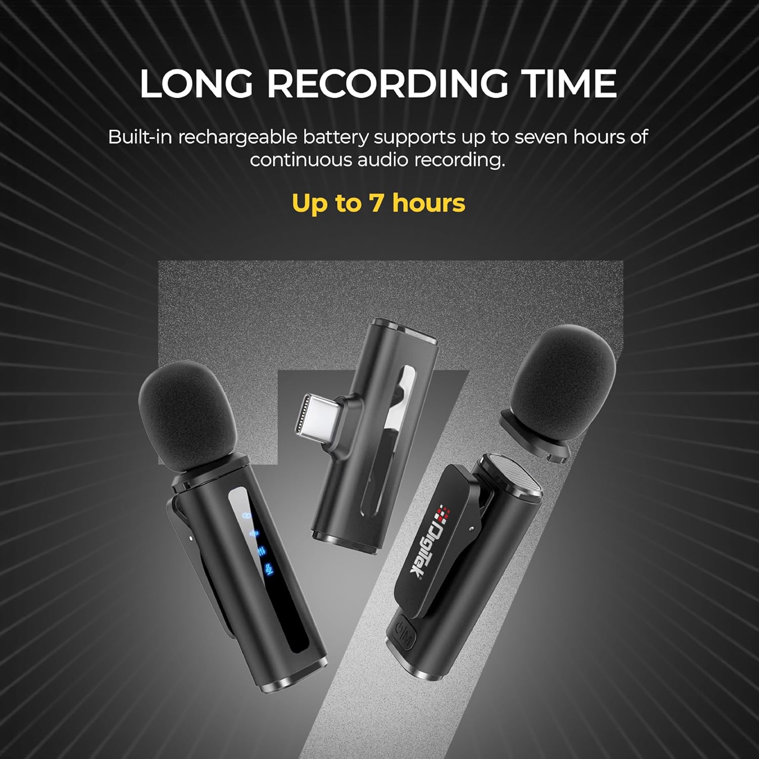 Digitek (DWM 014) Wireless Microphone System with Type-C Connector, 2 Transmitters & 1 Receiver, 40m Range, Noise Cancellation, 7H Battery, 2.4GHz Low Latency Mic, Ideal for vloggers & creators