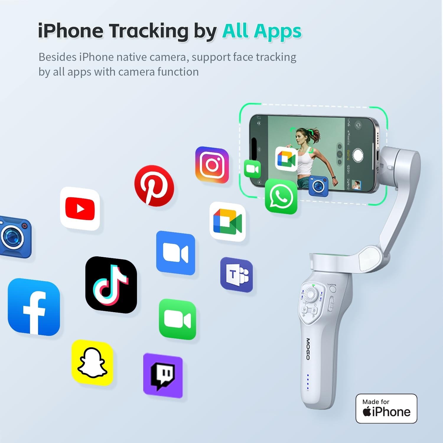 Gimbal Stabilizer for iPhone, COMITOK Cell Phone Gimbal Stabilizer with 360 Degree Smart Tracking for Video Recording and Filming, NFC Fast Pair and Magnetic Design for iPhone 16 15 Pro Max