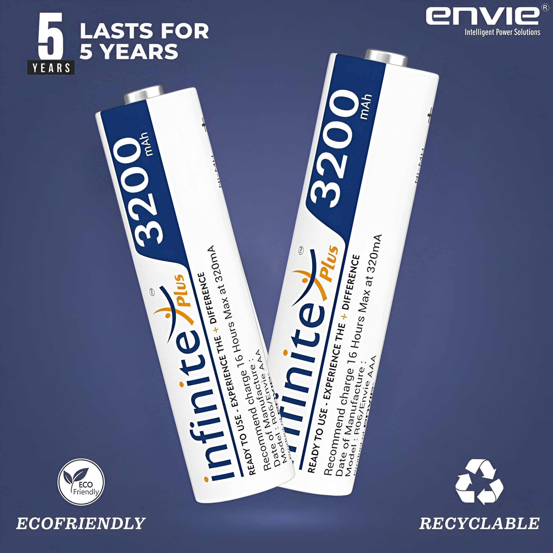 ENVIE (AA 3200 4PL) Infinite Rechargeable Battery for Remote Controls, Electronic Toys, Cameras, Flashlights and Others