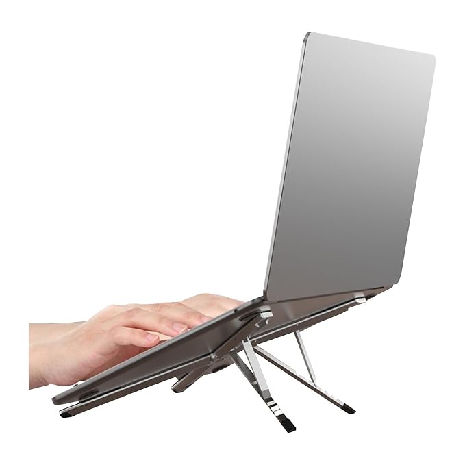 Digitek (DPLS 001) Foldable & Portable Laptop & Tablet Stand | 5KG Max Load, Palm Size with 6 Level Adjustment, Compatible with MacBook, Surface, Lenovo, Dell, HP, iPad Pro & More