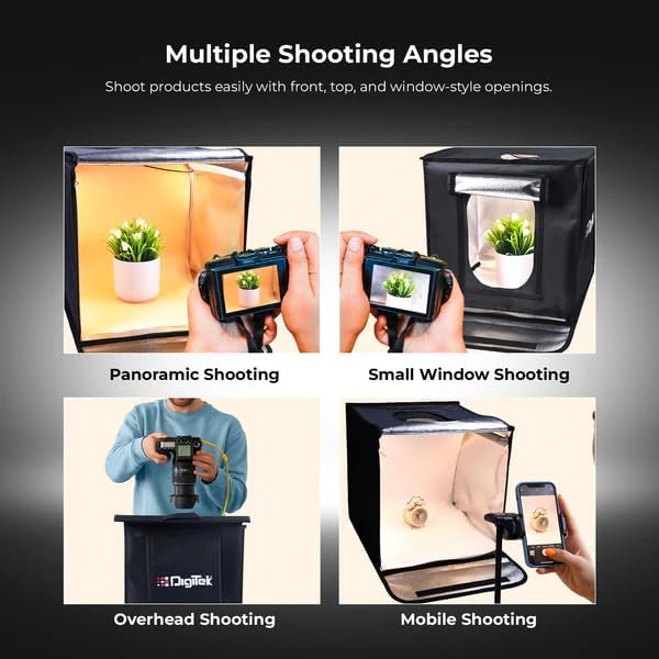 Digitek (DPLB 8080) Portable 50W Photo Studio Light Box, 72×72cm, 3000K–6000K Color Temp, Dual 216pcs LED Panels, 0–100% Dimming, 80 CRI, Shadow-Free, 6 Color PVC Backgrounds, For Product Photography