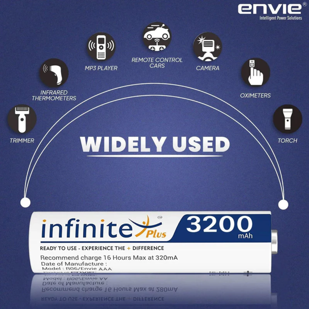 ENVIE (AA3200 2PL) Infinite Rechargeable Battery for Remote Controls, Electronic Toys, Cameras, Flashlights and Others