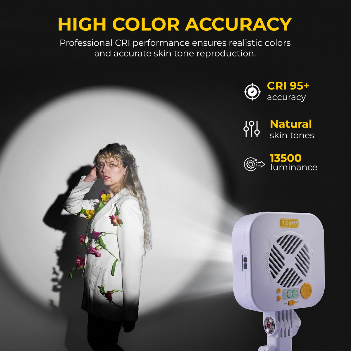 Digitek Lite DCL-150 W Bi-Color COB LED Video Light, 150W Continuous Studio Light, 2700K-6500K, CRI 95+, Bowens Mount, App Control, Photography, Videography & Live Streaming