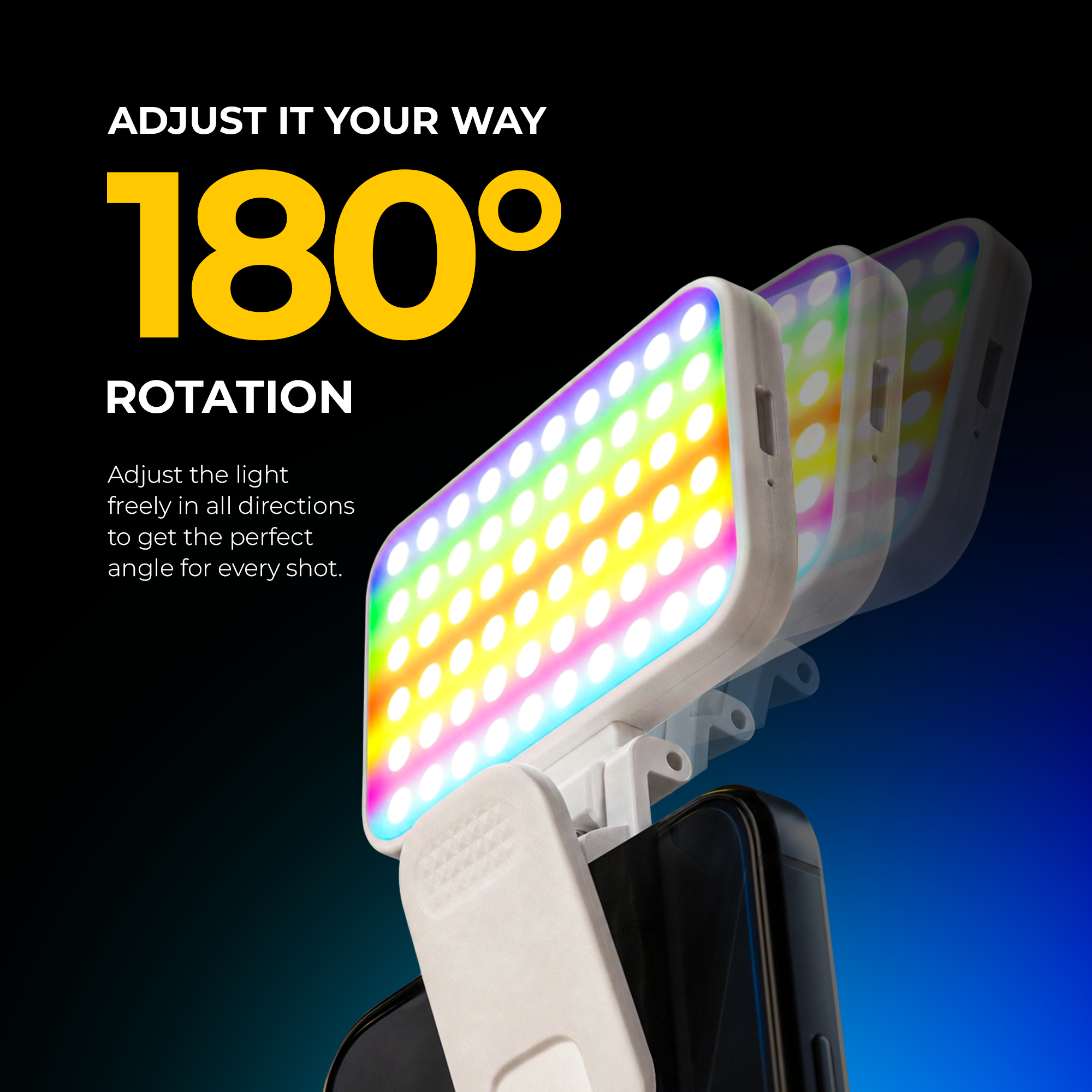 Digitek LED-D3W RGB Pocket Light, 3W Rechargeable RGB Video Light, 2700K-6500K Adjustable Color Temperature, 32 LED Beads, 23 RGB Effects, 180° Rotation, Type-C Charging for Photography, Vlogging