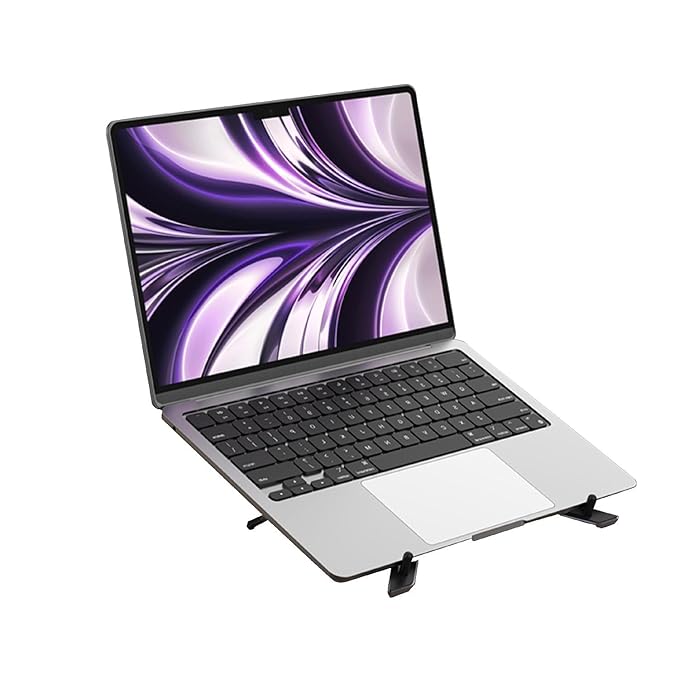 Digitek (DPLS 001) Foldable & Portable Laptop & Tablet Stand | 5KG Max Load, Palm Size with 6 Level Adjustment, Compatible with MacBook, Surface, Lenovo, Dell, HP, iPad Pro & More