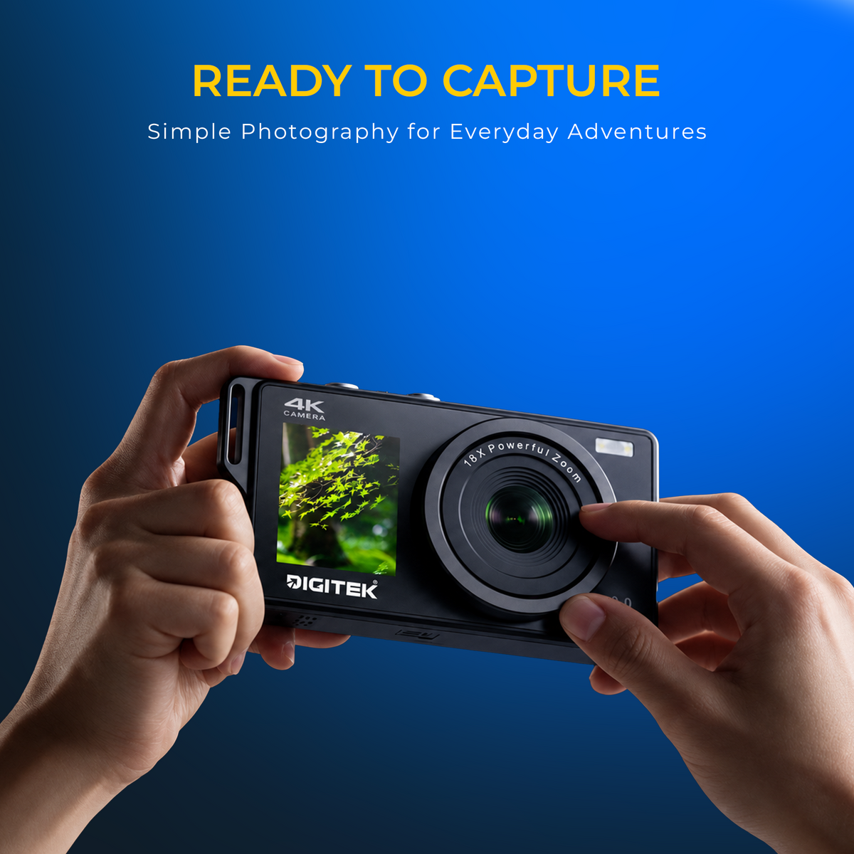 Digitek DAC-203 4K Digital Camera, 80MP Photo Resolution, 4K 30FPS Video, 18X Digital Zoom, Dual LCD Screen, 65°-100° Lens, Auto Focus, Built-in Fill Light, WiFi Connectivity, Type-C Charging