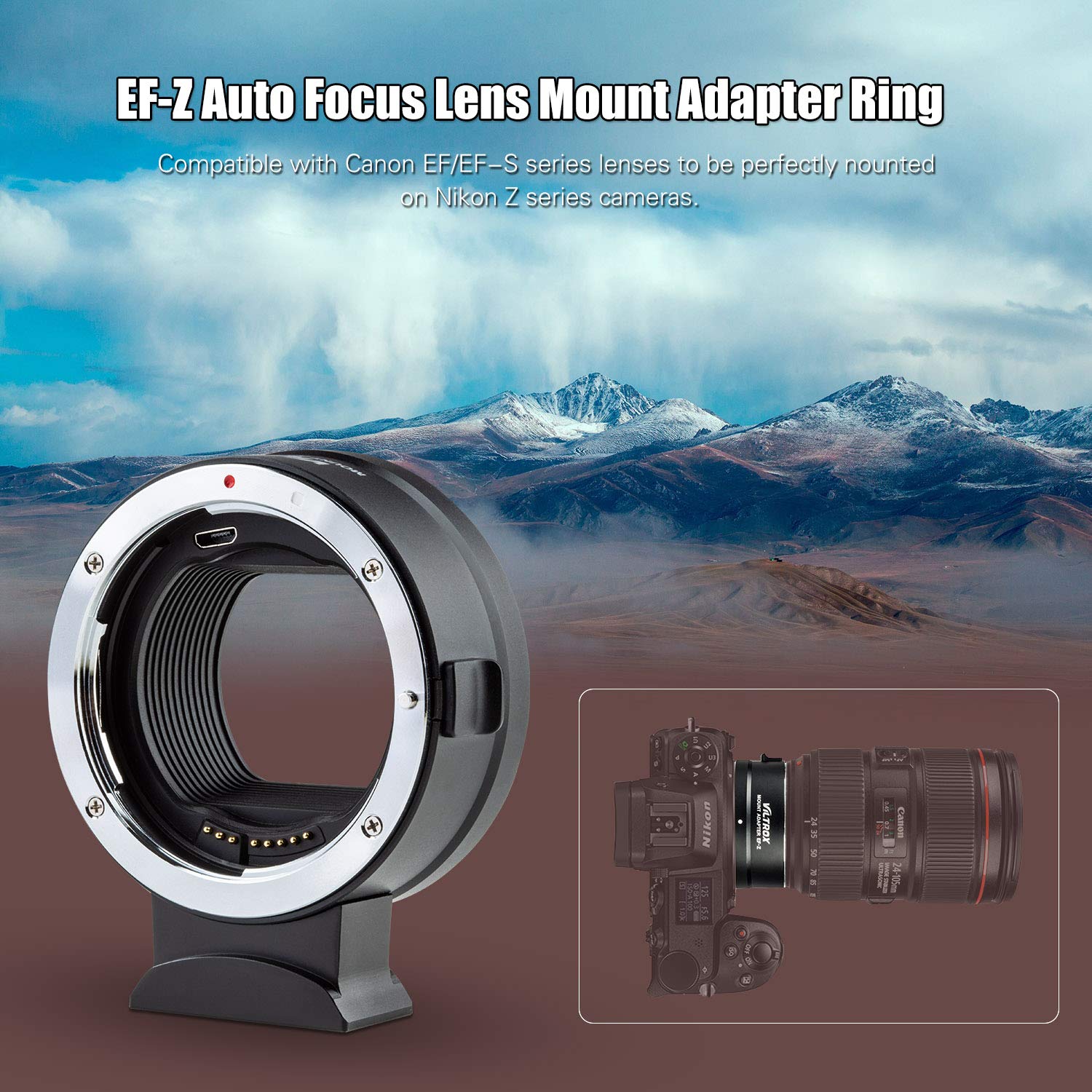 VILTROX EF-Z Lens Mount Adapter Ring Auto Focus Compatible with Canon EF/EF-S Lenses to Nikon Z6/Z7/Z50 Cameras - Digitek