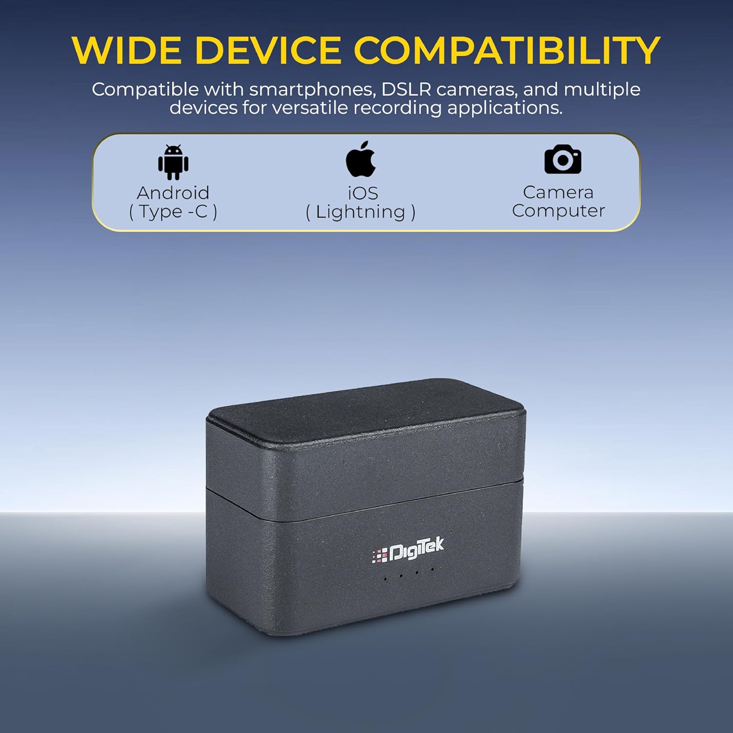 Digitek DWM 122 Wireless Microphone System with Wireless Audio Monitoring, TF Card Support, Type C & LTC Connector, 80M Range, 4.5Hr Run Time, Record with Android iOS Smartphone and DSLR for Vlogging, Interviews & Podcast
