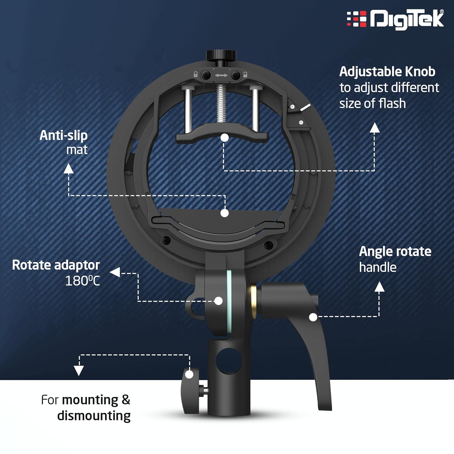 DIGITEK® (DFSB-005) Multipurpose S2 Type Speedlite Bracket for Round and Regular Head & Bowens Mount Accessories Like Softbox, Reflector, Snoot, Photo Umbrella and Barndoor Kit, Proudly Make in India