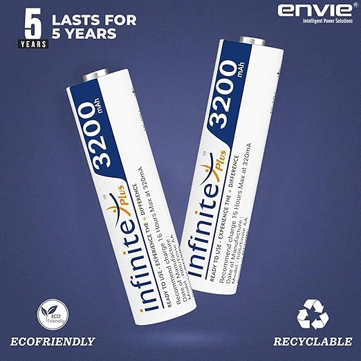 ENVIE (AA 3200 4PL) Infinite Rechargeable Battery for Remote Controls, Electronic Toys, Cameras, Flashlights and Others