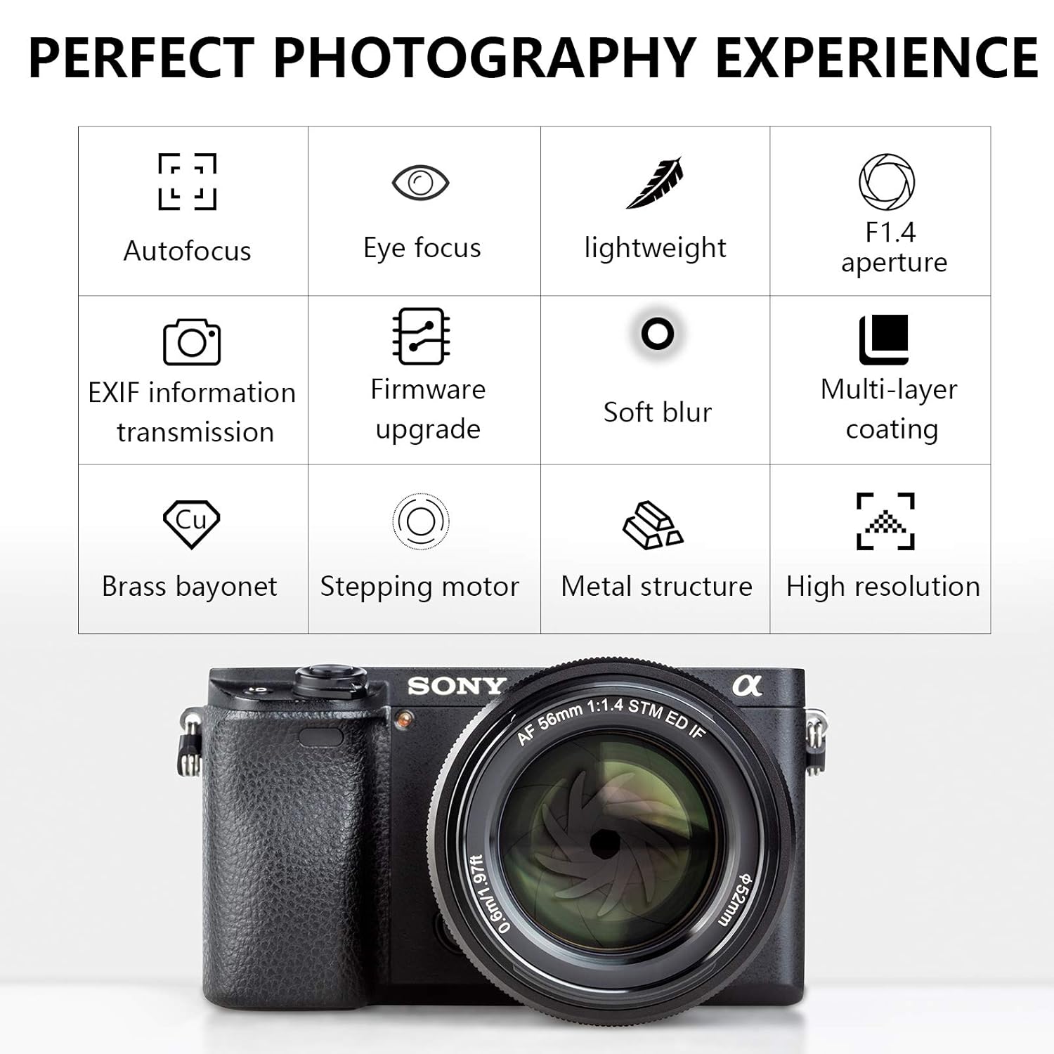 Viltrox 56mm F1.4 STM Auto Focus APS-C Prime Lens Portrait AF Lens for Sony E Mount Camera A5100 A6000 A6100 A6300 A6400 A6500 A6600 NEX-6 A7S A7C A7 A7R A7S A7 A7R A7 A7S A7R A9