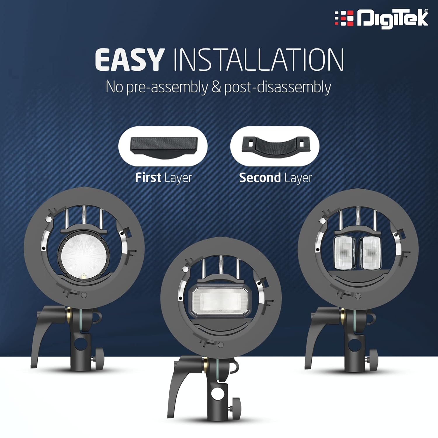 DIGITEK® (DFSB-005) Multipurpose S2 Type Speedlite Bracket for Round and Regular Head & Bowens Mount Accessories Like Softbox, Reflector, Snoot, Photo Umbrella and Barndoor Kit, Proudly Make in India