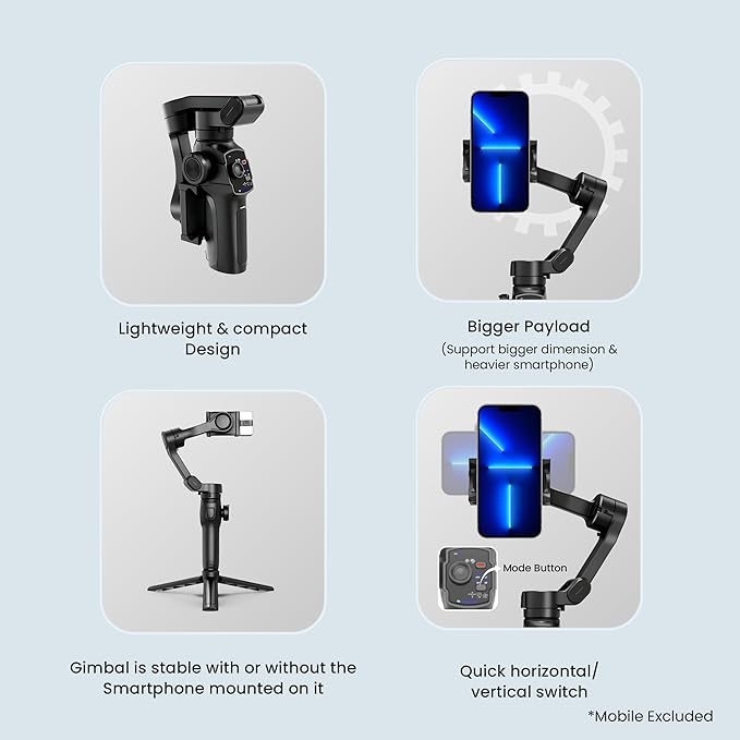 Digitek (DSG 009F AI) 3-Axis Smartphone Gimbal with Wide Angle and AI Face Tracker - Telescopic Rods & External Microphone Support - Lightweight and Compatible with Smartphones (AI)