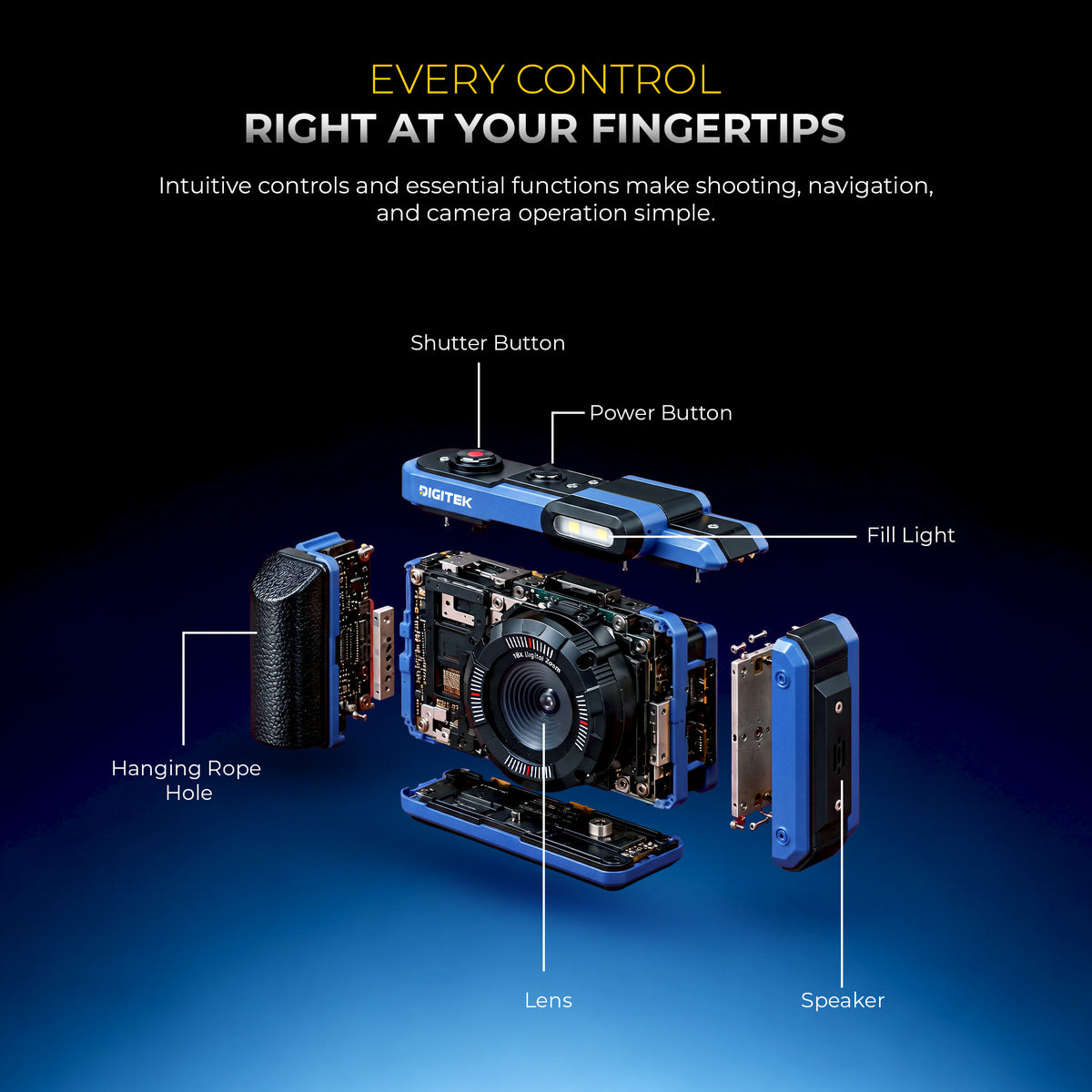 Digitek DAC-204 4K Digital Camera, 64MP Photo Resolution, 4K Ultra HD Video Recording, 2.88 Inch LCD Screen, Auto Focus, 18X Digital Zoom, WiFi Control, Slow Motion, Time-Lapse, Type-C Charging