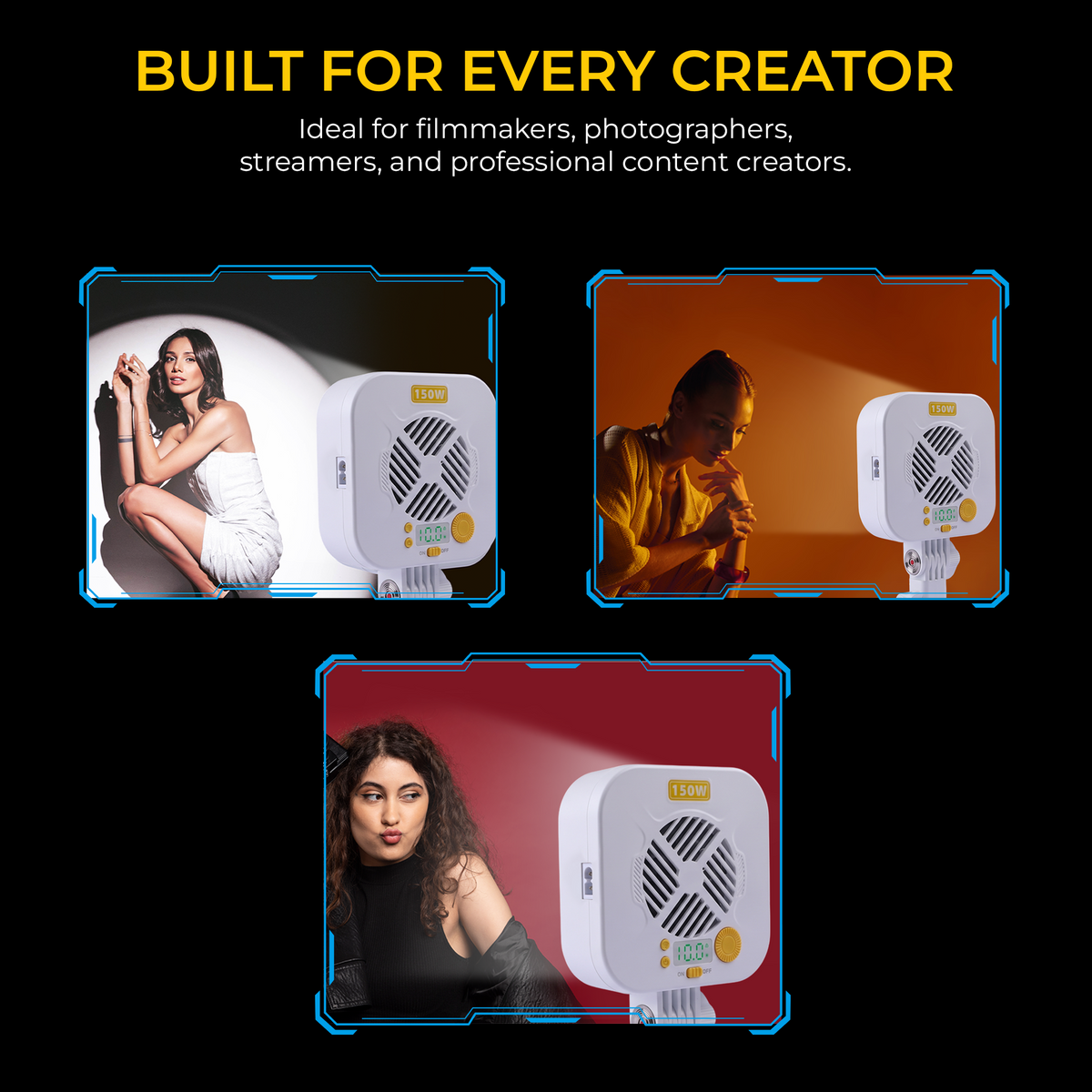 Digitek Lite DCL-150 W Bi-Color COB LED Video Light, 150W Continuous Studio Light, 2700K-6500K, CRI 95+, Bowens Mount, App Control, Photography, Videography & Live Streaming