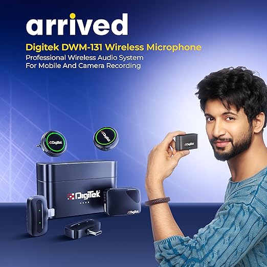 Digitek DWM-131 2-in-1 Wireless Microphone System with 2 Transmitters & 3 Receivers, 2.4GHz Wireless Mic for Camera, Smartphone & PC, ANC, 48kHz/24-bit Audio, Up to 1000ft Range, Plug & Play