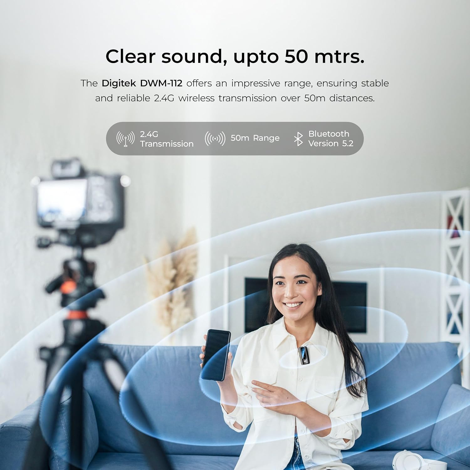 Digitek (DWM 112) 2-in-1 Wireless Microphone System, 50M Range, Noise Reduction, 7Hrs Run Time, 2.4G, Type C to Lightning, for Android / iOS, Seamless Audio Recording, Vlogging, YouTube & More