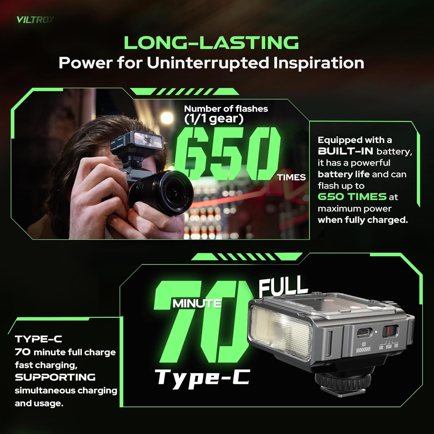 VILTROX Spark Z3 TTL On-Camera Flash 26Ws 7 Level 1s Recycle GN16 Cyber Mech Design Mini Flash (Gray, for Fuji)