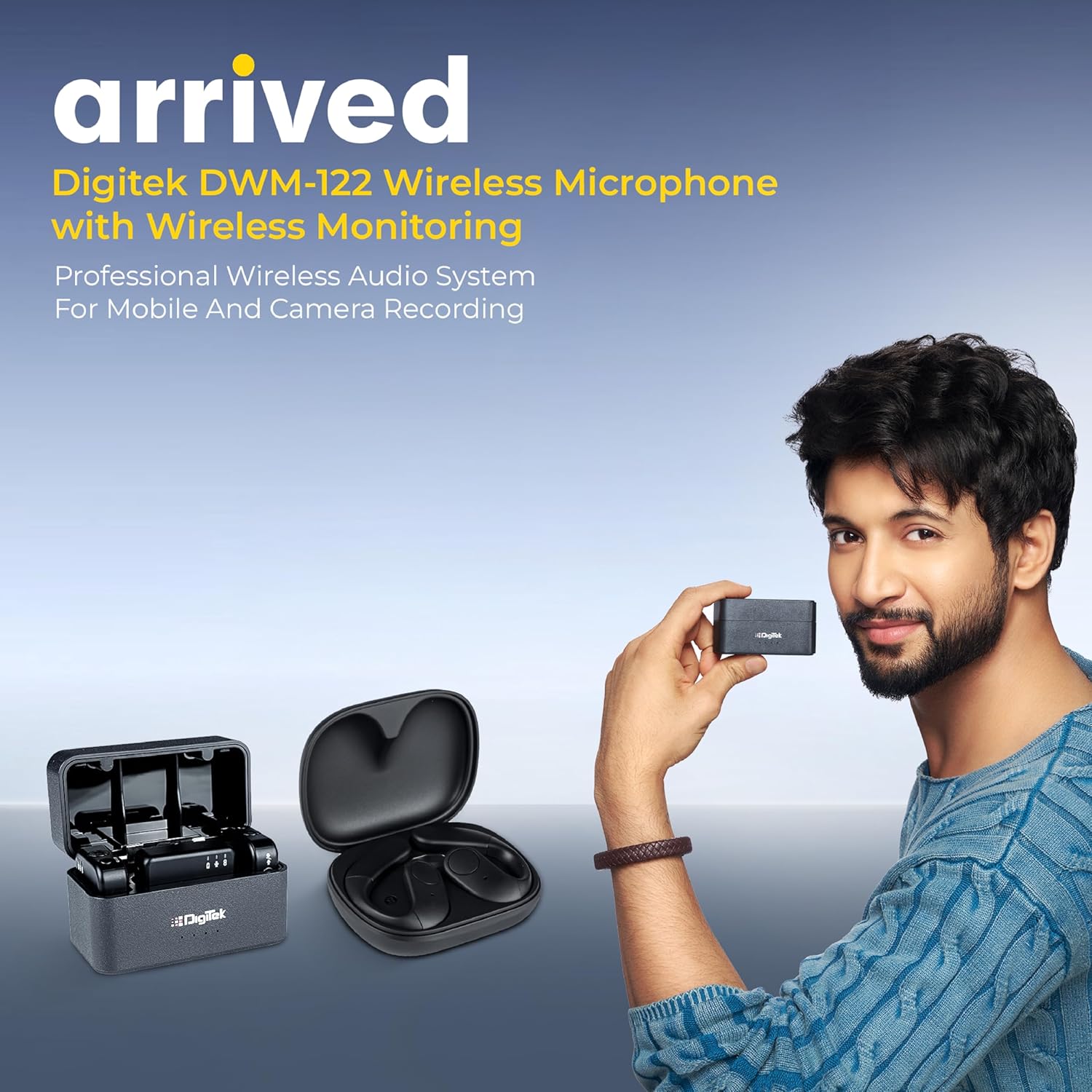 Digitek DWM 122 Wireless Microphone System with Wireless Audio Monitoring, TF Card Support, Type C & LTC Connector, 80M Range, 4.5Hr Run Time, Record with Android iOS Smartphone and DSLR for Vlogging, Interviews & Podcast