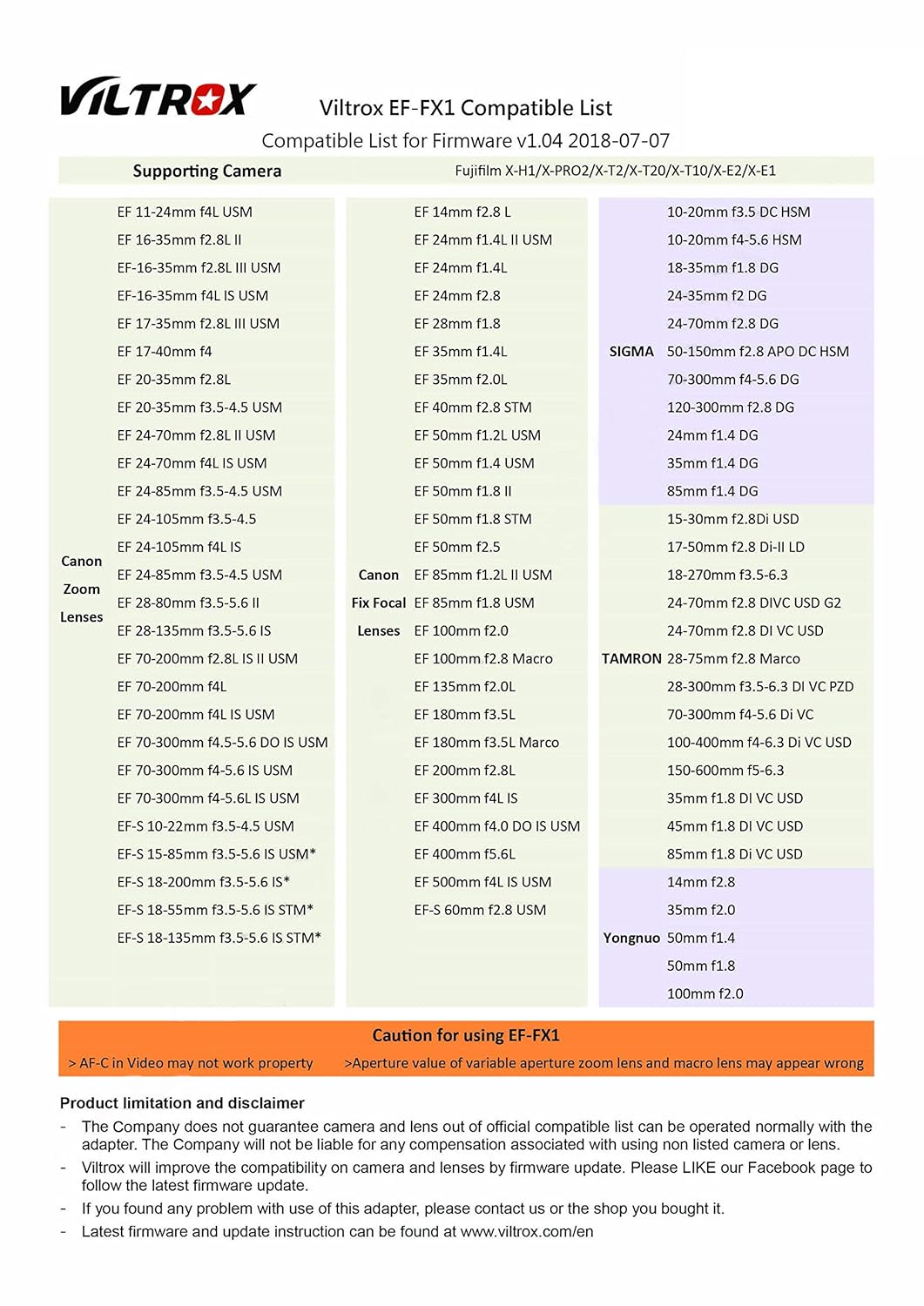 Viltrox EF-FX1 Auto Focus Mount Adapter Built-in Electronic Aperture for Canon EOS Tamron Sigma Lens to Fujifilm FX Mirrorless Camera X-T3 XH1 X-E3 XT20 X-Pro2 X-T2 X-A X-E1 X-M1, Black