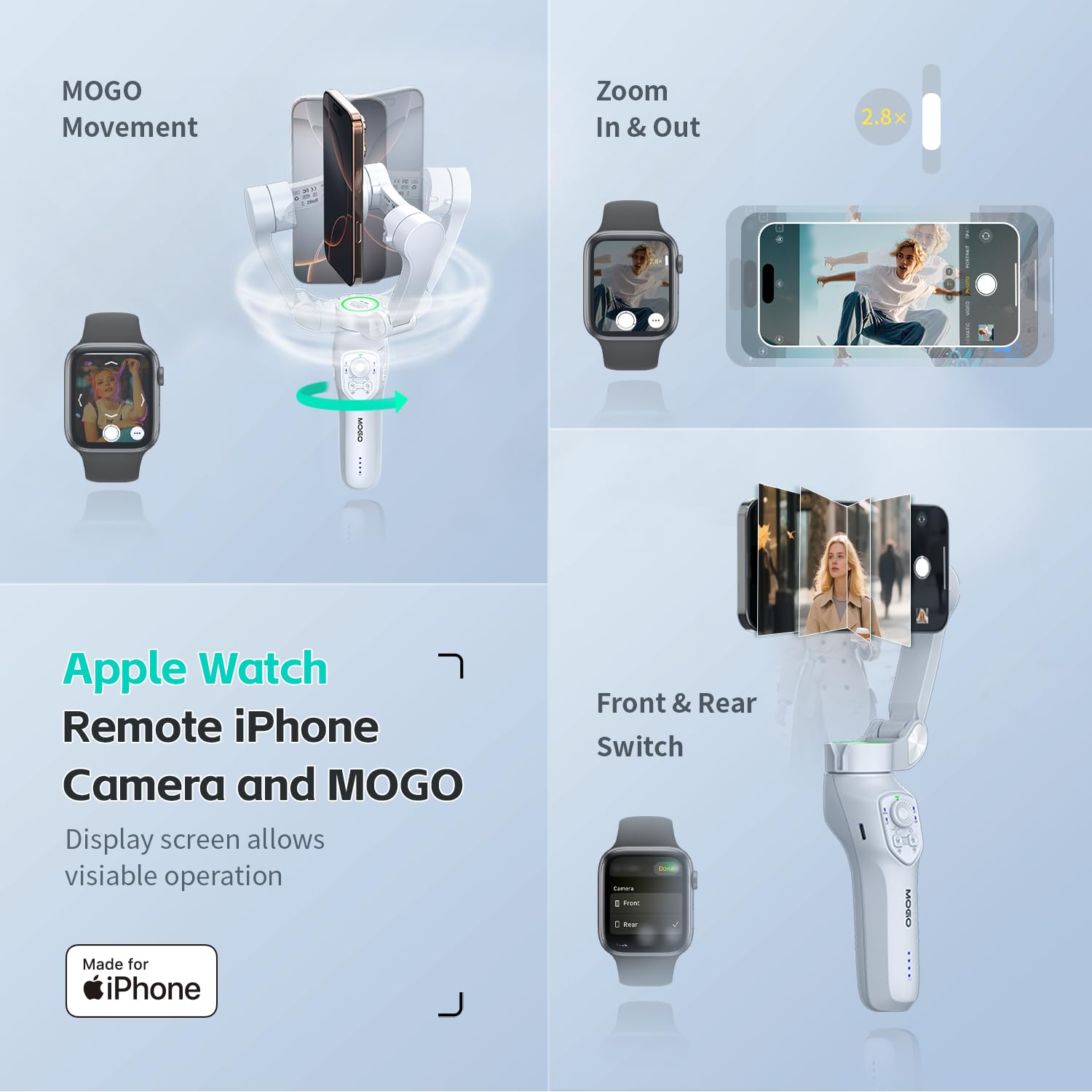Gimbal Stabilizer for iPhone, COMITOK Cell Phone Gimbal Stabilizer with 360 Degree Smart Tracking for Video Recording and Filming, NFC Fast Pair and Magnetic Design for iPhone 16 15 Pro Max