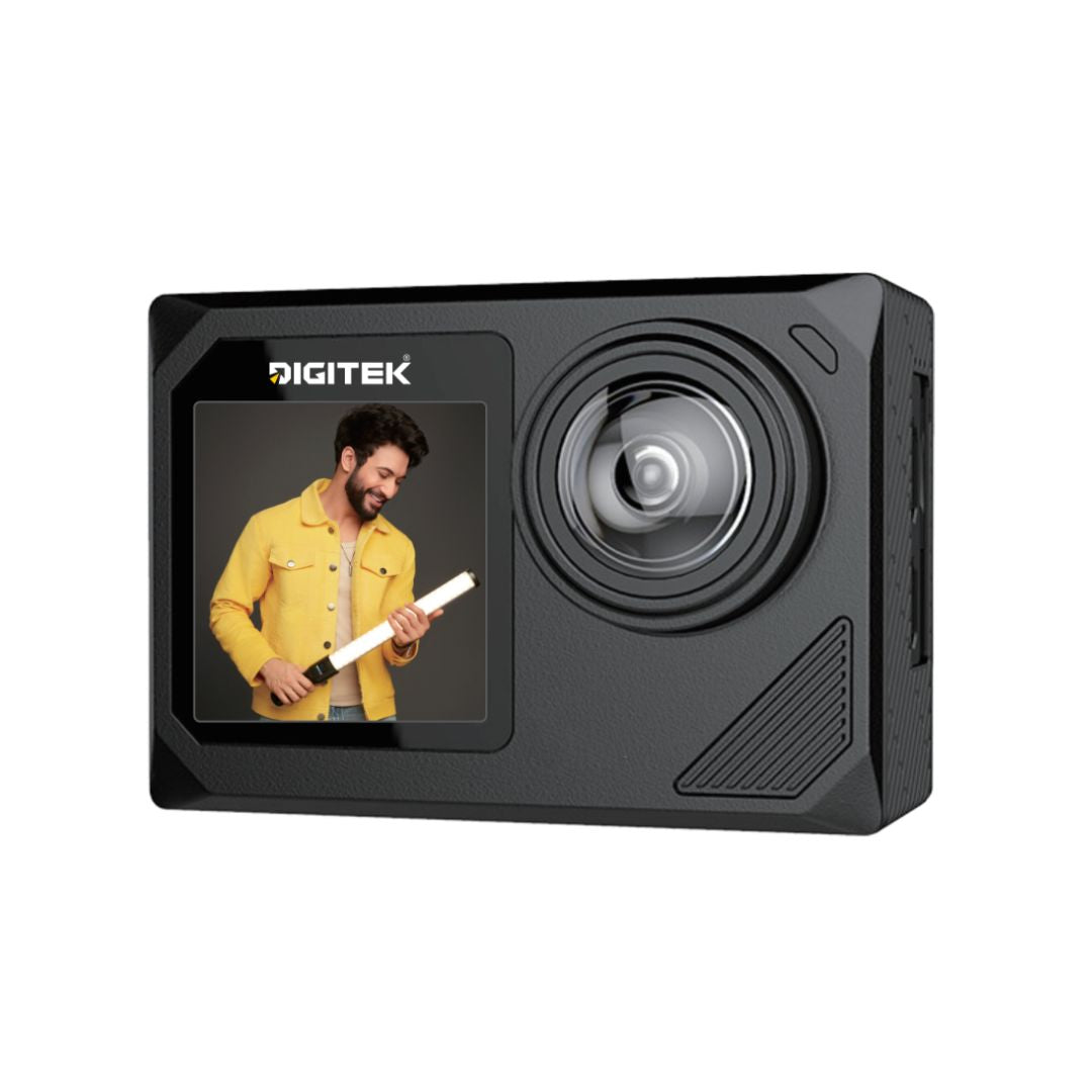 Digitek DAC-102 4K Action Camera with Dual Screen, 48MP, 4K/60FPS Video Recording, 6-Axis Image Stabilization, WiFi App Control, Waterproof Case, 150° Wide-Angle Lens, USB Type-C Charging
