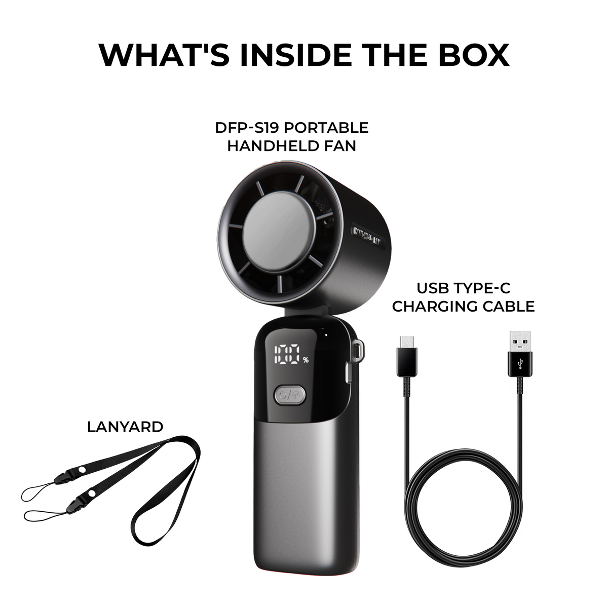 Digitek DFP-S19 Portable Handheld Fan | 5W Powerful Wind | 100 Stepless Speed Levels | 1800mAh Rechargeable Battery | LED Display | USB Type-C Charging | Foldable Handheld, Desktop & Hanging Mini Fan Grey