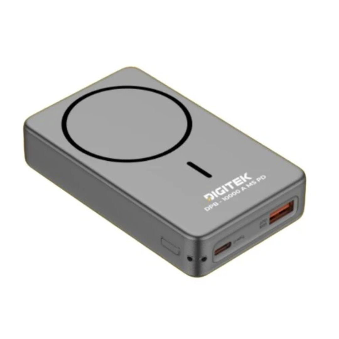 Digitek DPB-10000 A MS PD 10000mAh MagSafe Wireless Power Bank, 15W Magnetic Wireless Charging, 22W PD Fast Charging, USB-C Input/Output, LED Display, Compact Portable Power Bank for iPhone & USB-C Devices