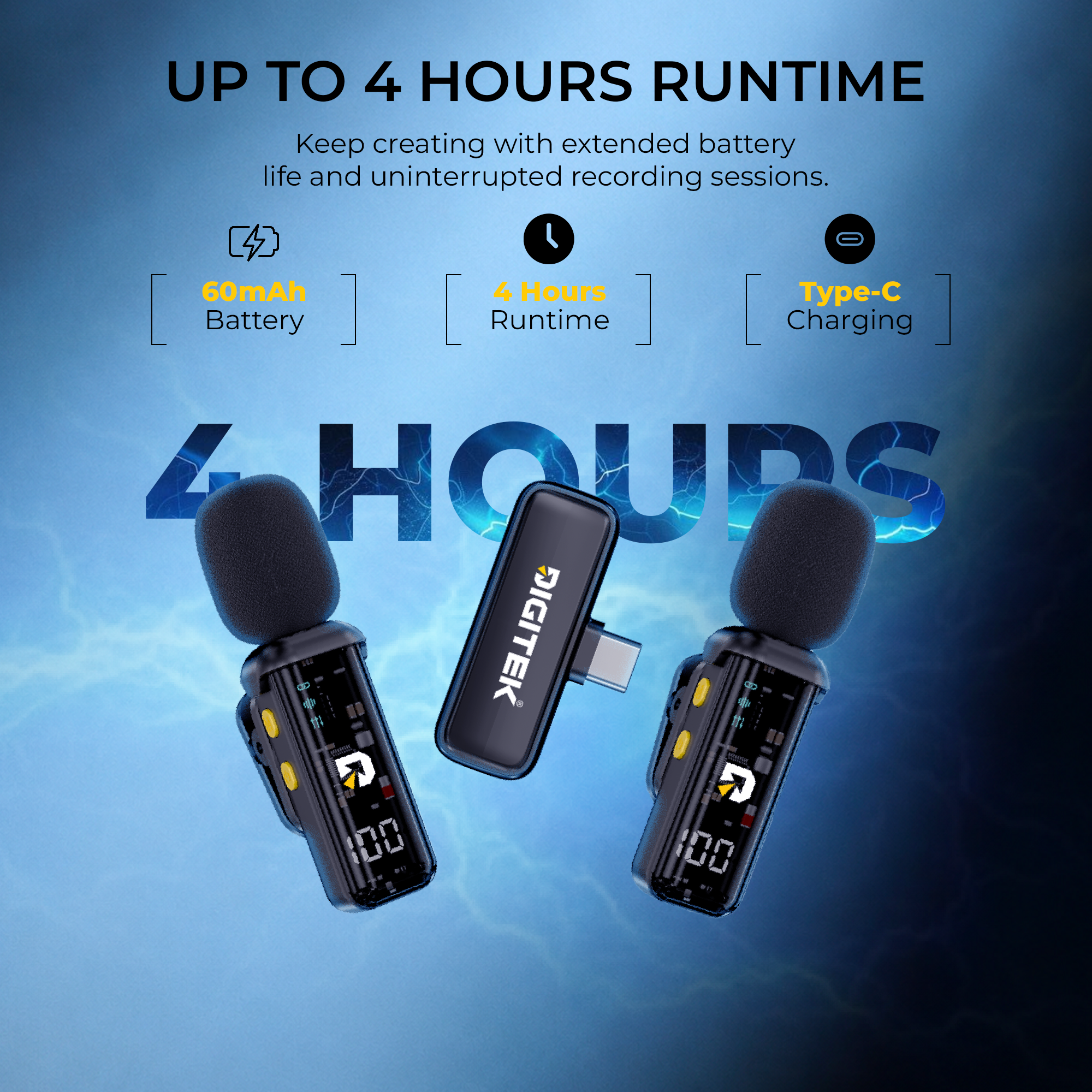 Digitek DWM-015 2-in-1 Wireless Microphone for iPhone 15 Series & USB-C Android Devices, Dual Transmitters, 2.4GHz Plug & Play Lavalier Mic, Noise Reduction, Echo Mode, 20m Range, 4H Battery Life