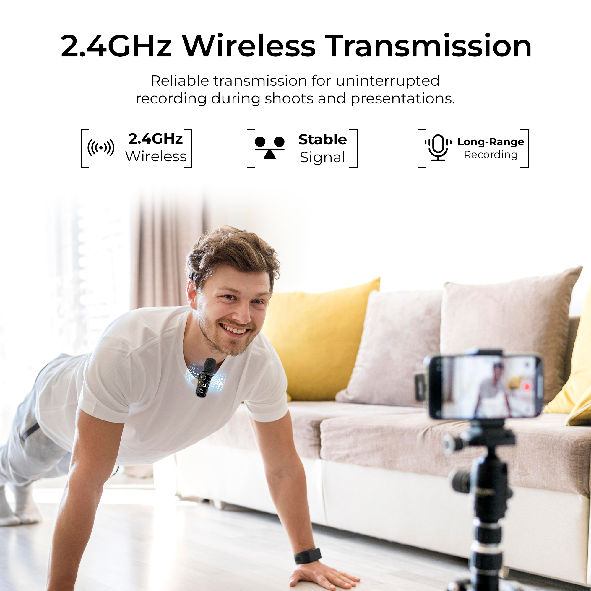 Digitek DWM-015 2-in-1 Wireless Microphone for iPhone 15 Series & USB-C Android Devices, Dual Transmitters, 2.4GHz Plug & Play Lavalier Mic, Noise Reduction, Echo Mode, 20m Range, 4H Battery Life