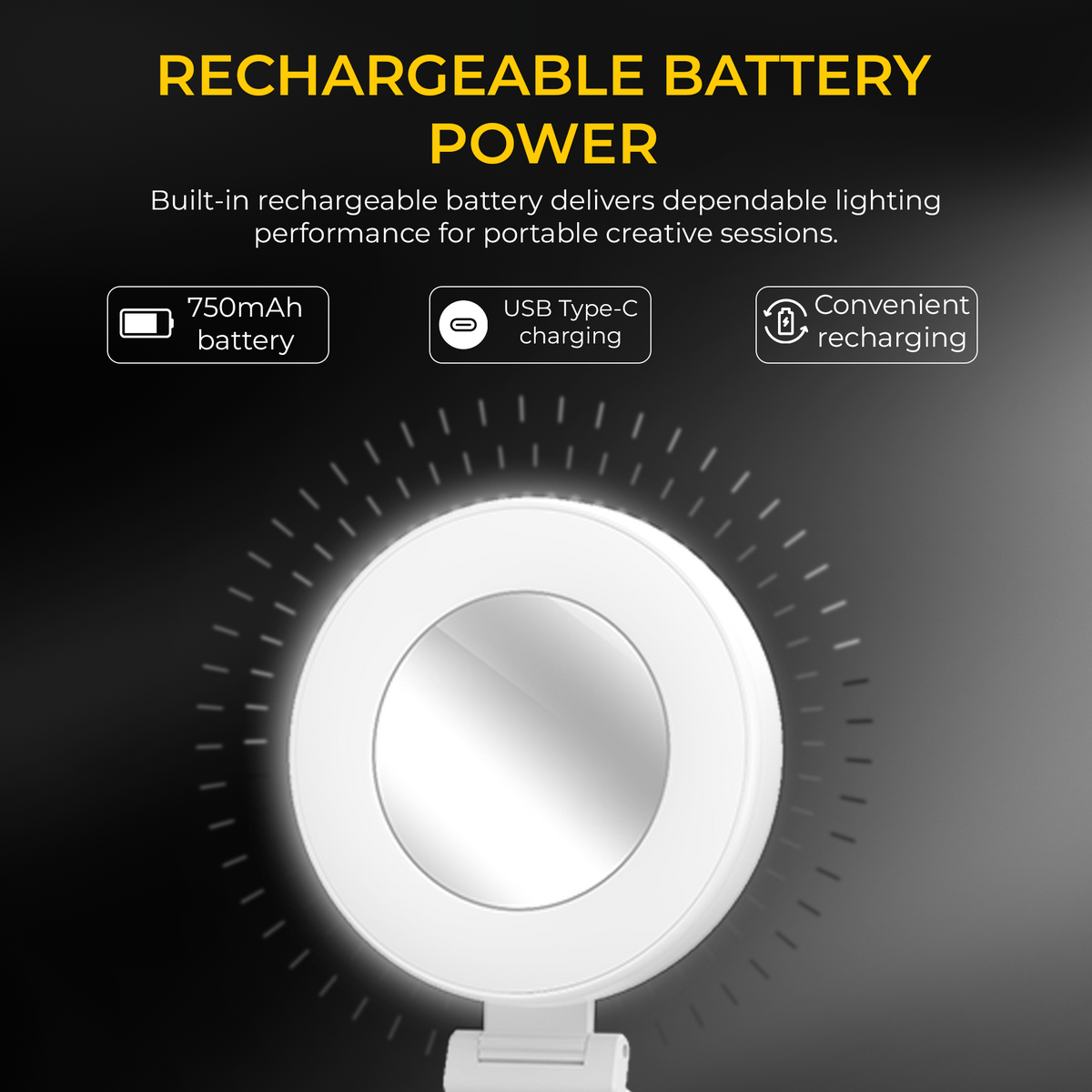 Digitek LED-D3 W Bi-Color Pocket Light with Mirror, 3W Rechargeable Selfie Light, 2700K-6500K Adjustable Color Temperature, 32 LED Beads, 180° Rotation, Type-C Charging, Clip-On Light for Makeup