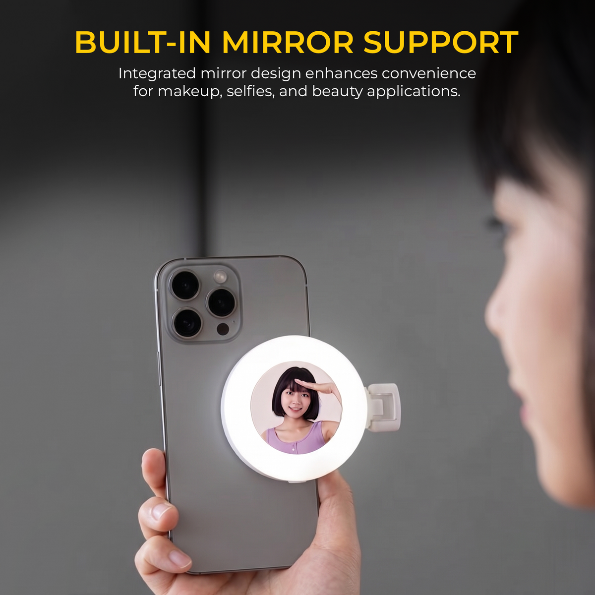 Digitek LED-D3 W Bi-Color Pocket Light with Mirror, 3W Rechargeable Selfie Light, 2700K-6500K Adjustable Color Temperature, 32 LED Beads, 180° Rotation, Type-C Charging, Clip-On Light for Makeup