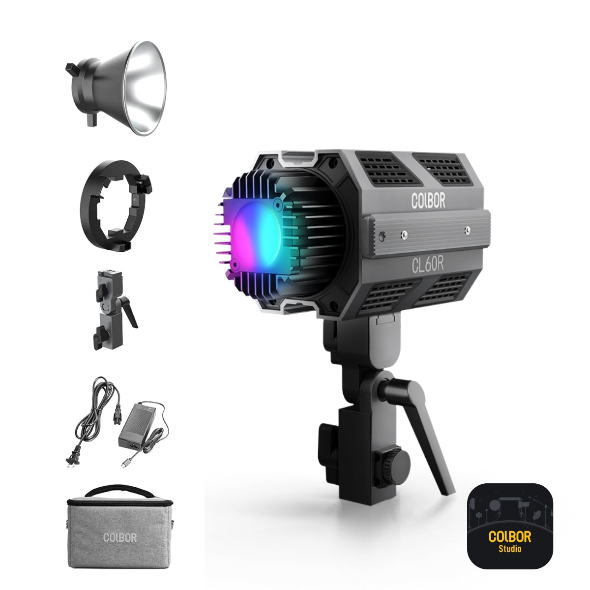 COLBOR CL60R COB Video Light, RGBWW 65W Full Color 2700K-6500K Bowens Mount APP Control