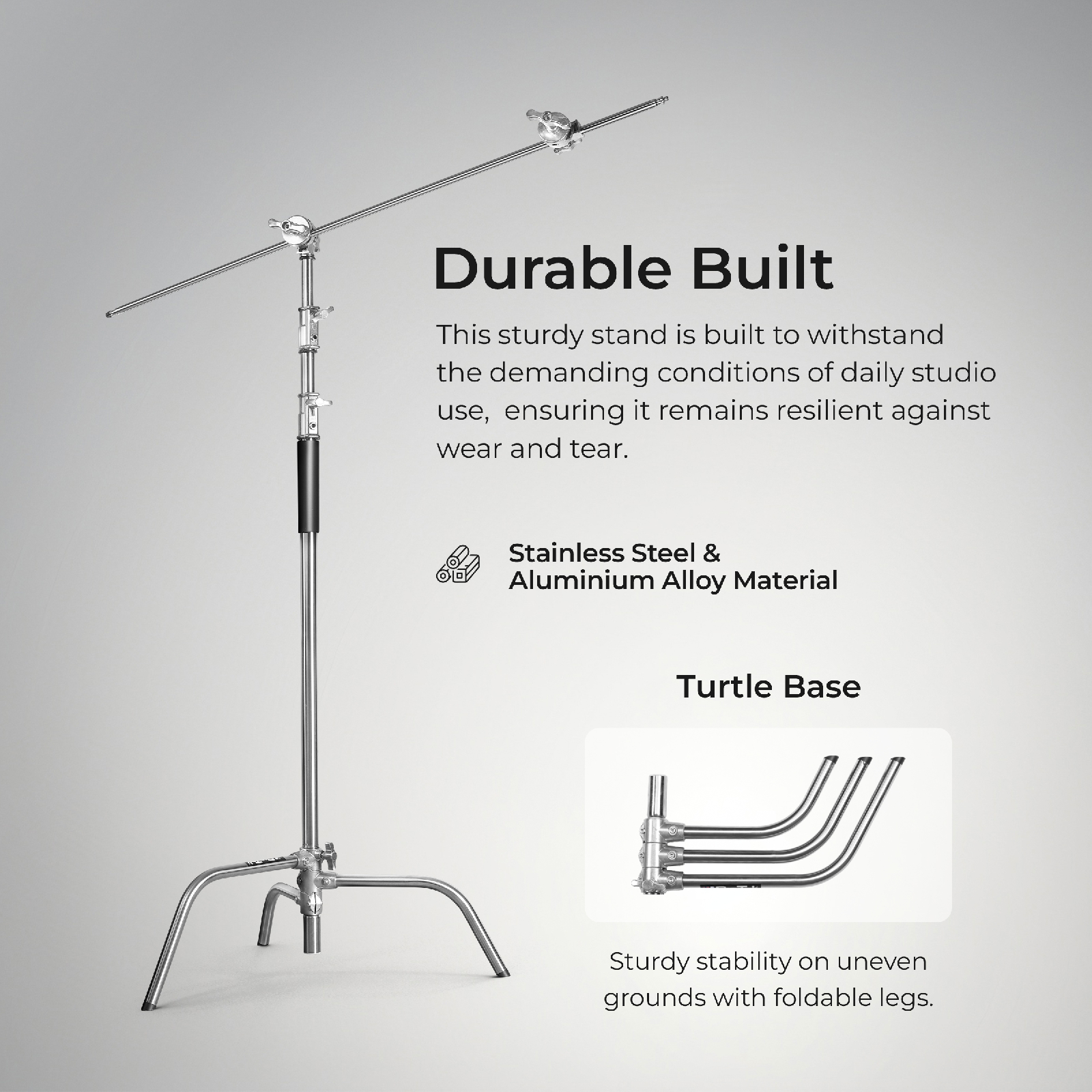 Digitek Heavy Duty Light Stand C-Stand - Max. 10 Feet/3 Meters Adjustable with 3.5 Feet Holding Arm and Grip Head for Studio Video Reflector, Monolight and Other Photographic Equipment (Black) - Digitek