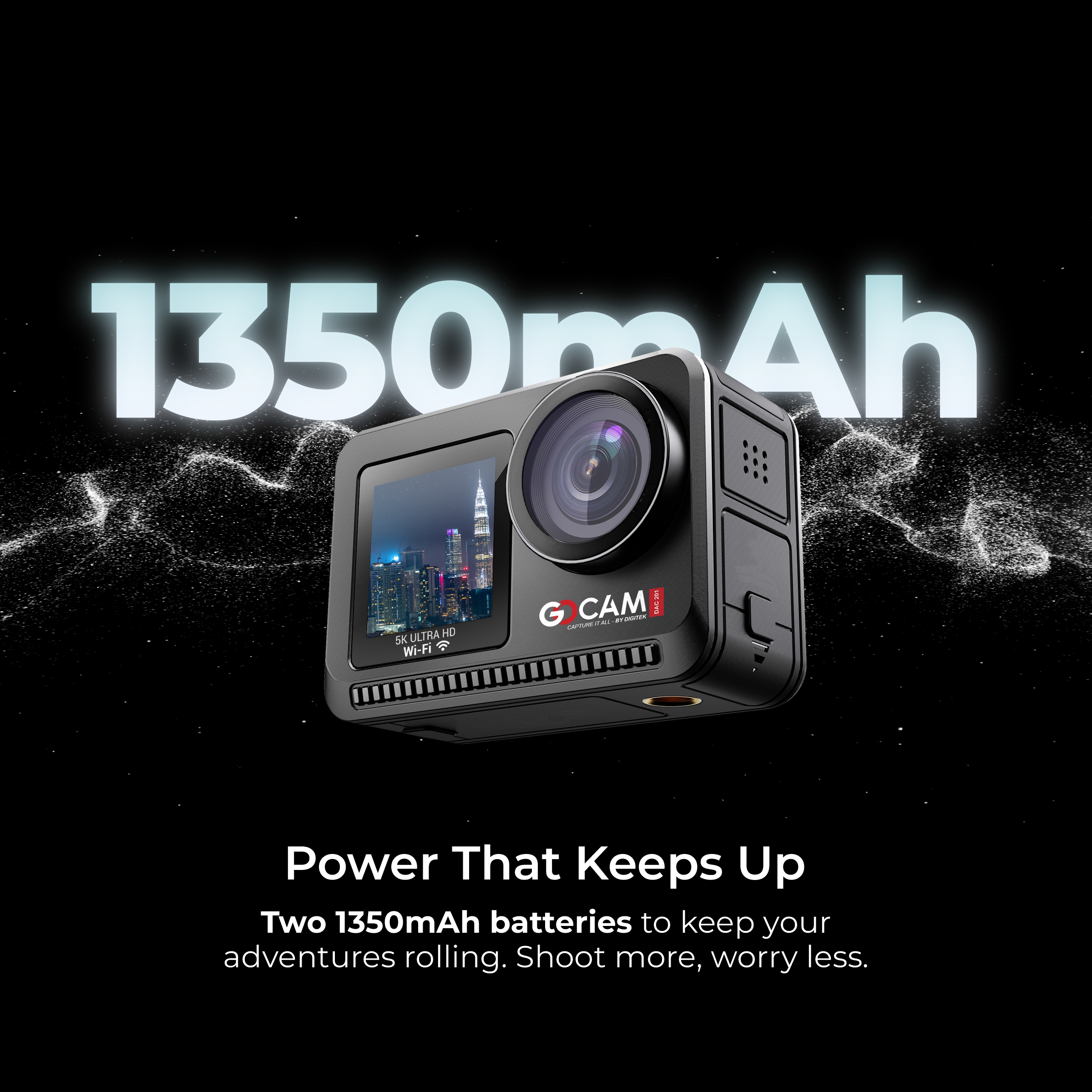 DIGITEK (DAC 201) 8K Ultra HD Waterproof Action Camera with Accesories Kit & Front & Rear Screen, 64MP Interpolated, 2x Batteries, Support 128GB TF Card, For Helmet/Travel/Riding/Sports/Adventure Shoot