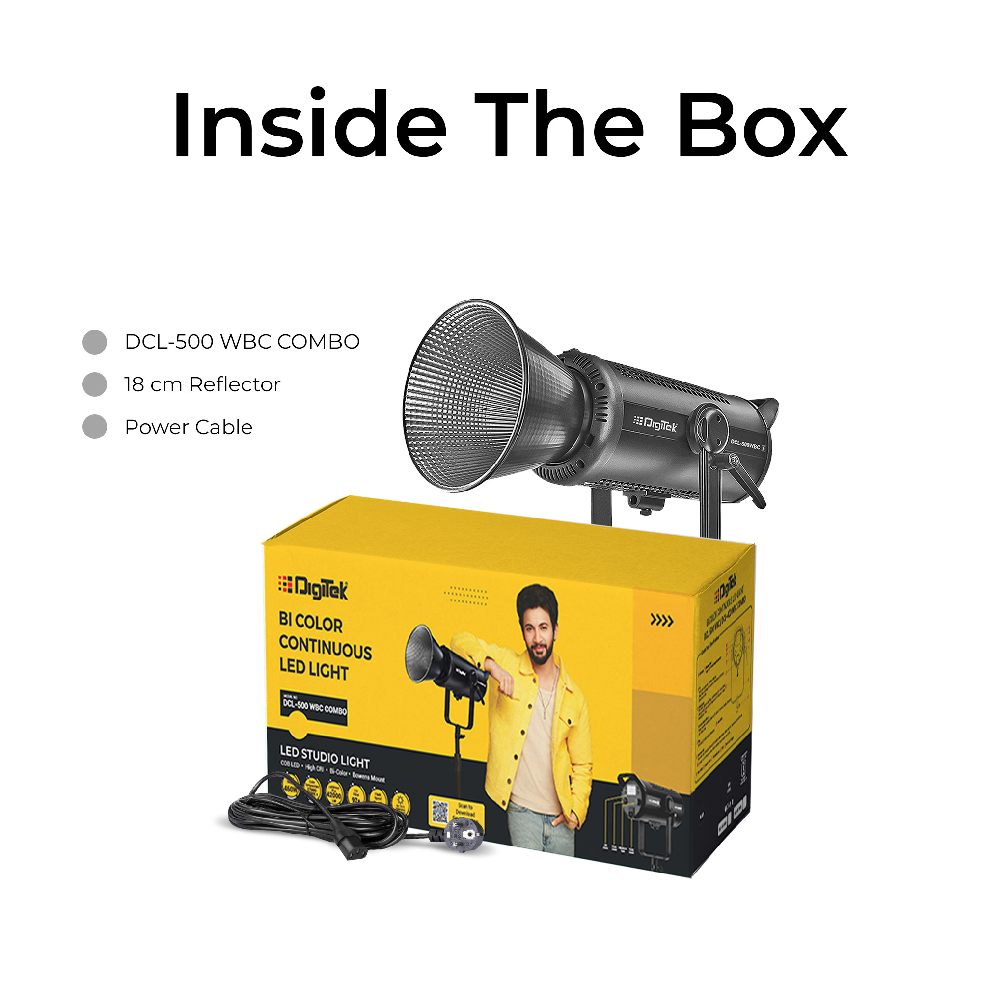 DIGITEK (DCL-500 WBC Combo) 460W Bi Color Continuous LED Video Light with 18CM Reflector, AC Support, 2700K-6500K Color Temp Control, ≥97 CRI, 42000 Lumen, Ideal for YouTube, Photo & Videoshoots