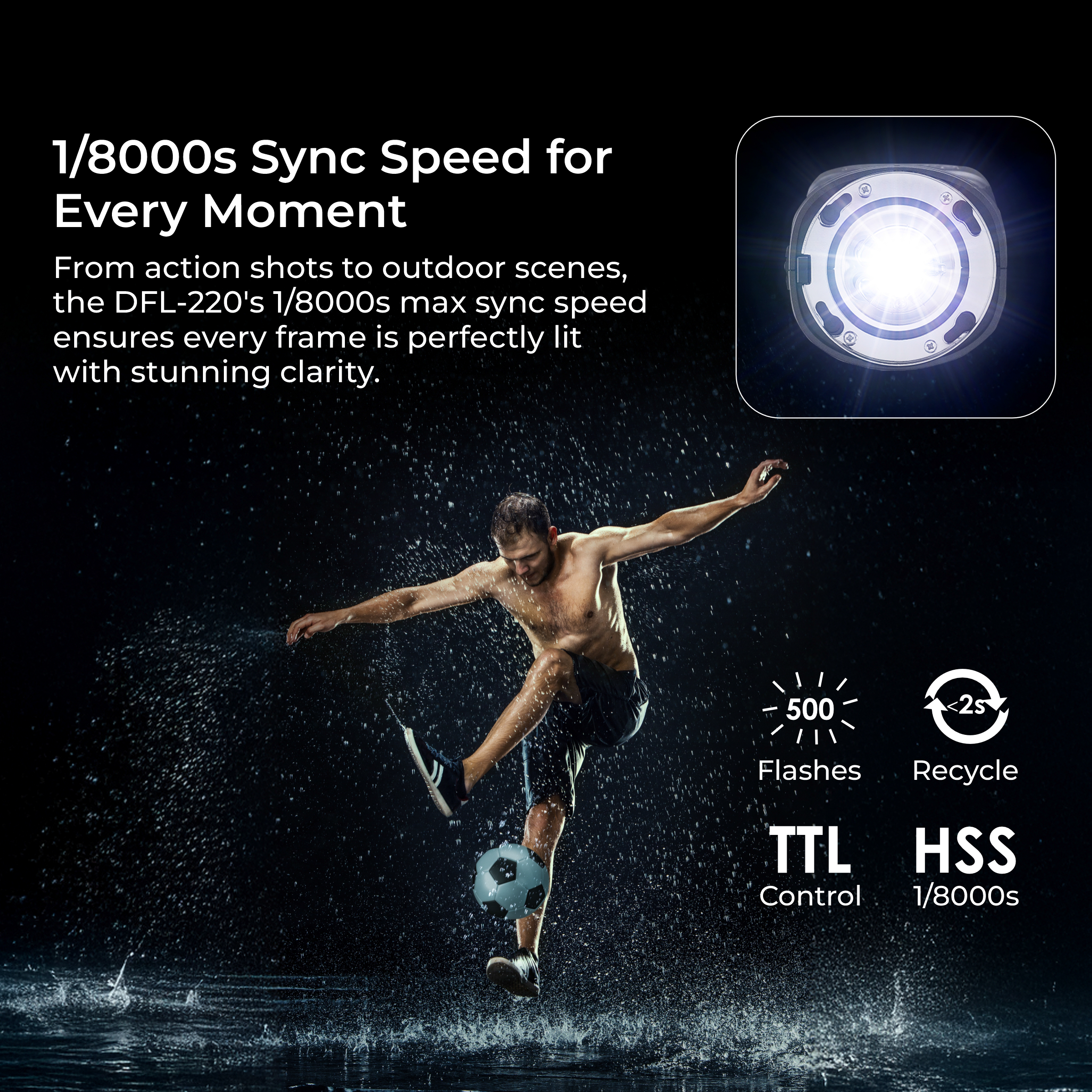 Digitek (DFL 220) Handheld TTL Flash Speedlite, 2s Recycle Time, 5600K Color Temp, 1/18000s High-Speed Sync, 32 Channels, 9 Stop Power Range, TTL/Manual/Multi Modes, Lighting for Indoor/Outdoor Shoots