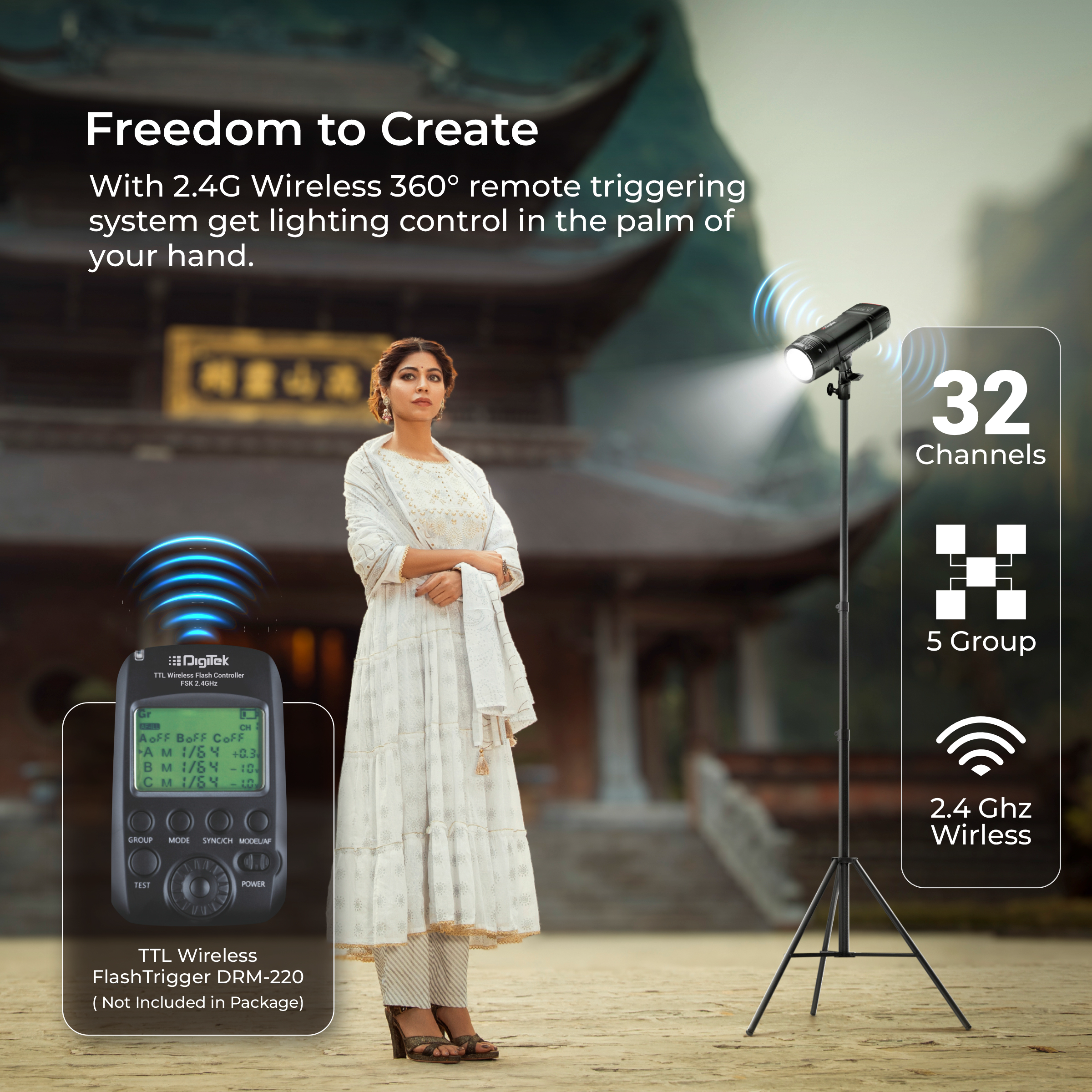 Digitek (DFL 220) Handheld TTL Flash Speedlite, 2s Recycle Time, 5600K Color Temp, 1/18000s High-Speed Sync, 32 Channels, 9 Stop Power Range, TTL/Manual/Multi Modes, Lighting for Indoor/Outdoor Shoots