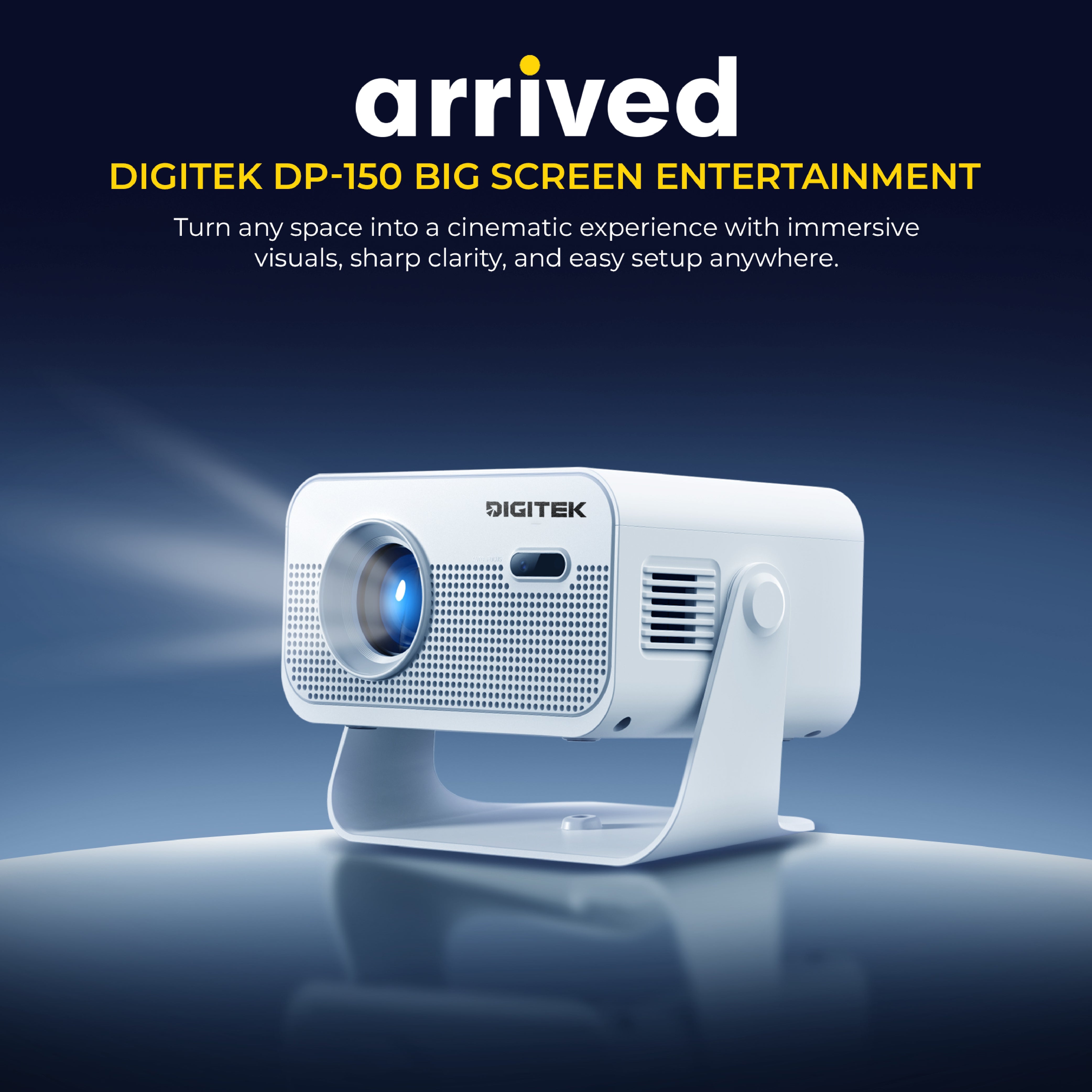 Digitek (DP 150) 45W Portable LED High Difinition Projector, 4K Supported, Android 11, 8GB Storage, 5G Wi-Fi, Bluetooth 5.0, Home Theater & Outdoor Movie Projector