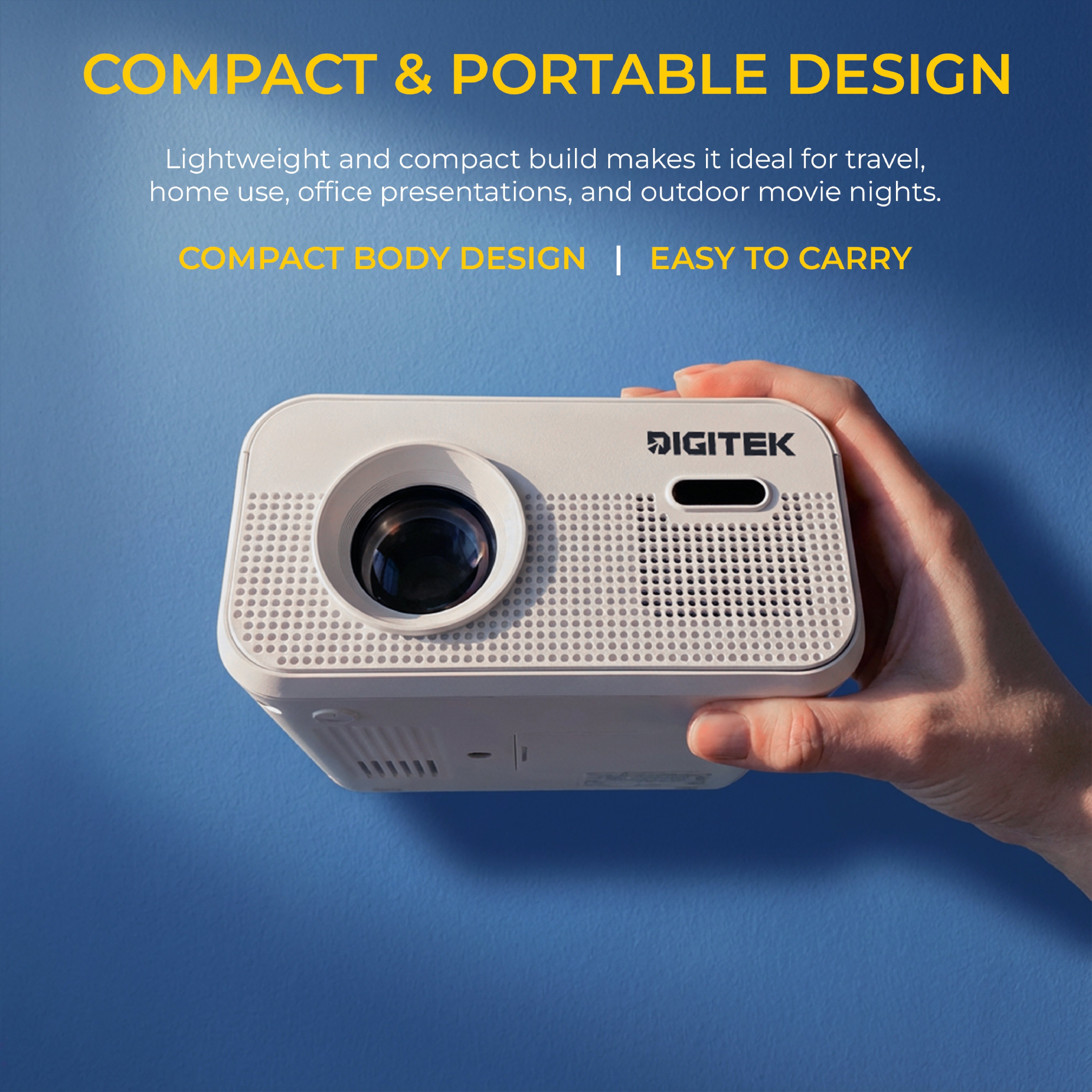 Digitek (DP 150) 45W Portable LED High Difinition Projector, 4K Supported, Android 11, 8GB Storage, 5G Wi-Fi, Bluetooth 5.0, Home Theater & Outdoor Movie Projector
