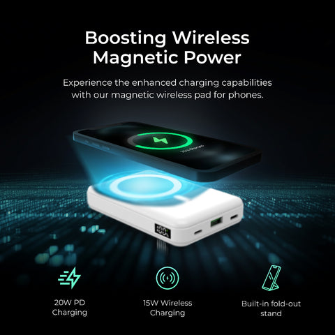 Digitek(DPB-10000 PD MS) Superfast Wireless Magsafe Power Bank with 20 Watt PD charging & 15W Wireless Charging White Color