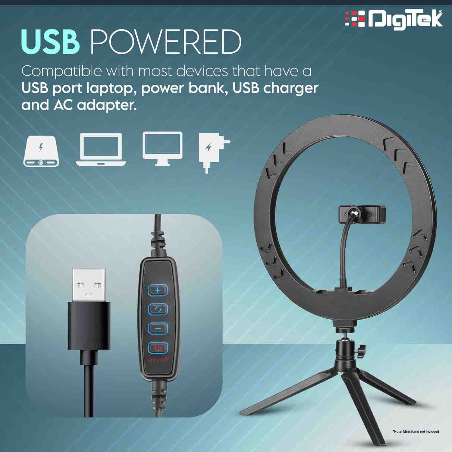 Digitek (DRL-14) Professional 31cm (14") inch LED Ring Light | Dimmable Lighting | for YouTube | Photo-Shoot | Video Shoot | Live Stream | Makeup & Vlogging | Compatible with iPhone/Android, Black - Digitek